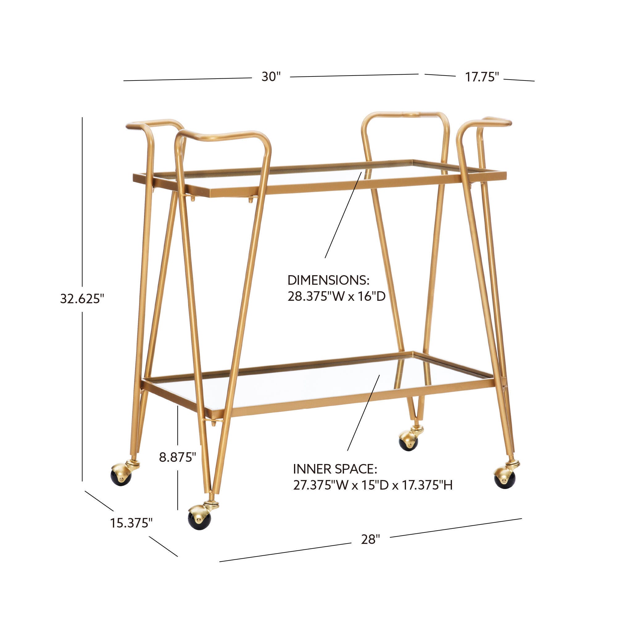 Linon Aubrey Aubrey Bar Cart, Gold, large