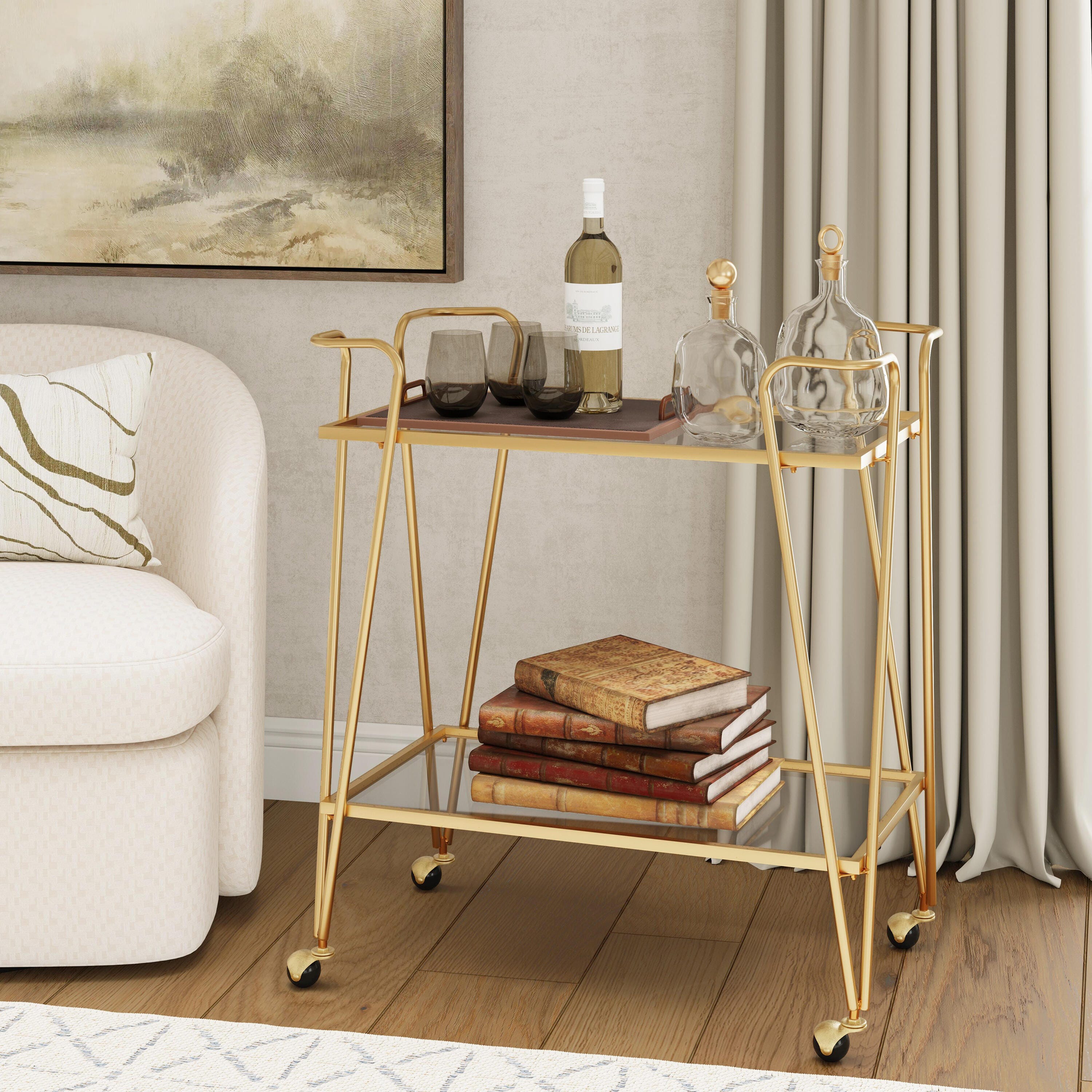 Linon Aubrey Aubrey Bar Cart, Gold, large