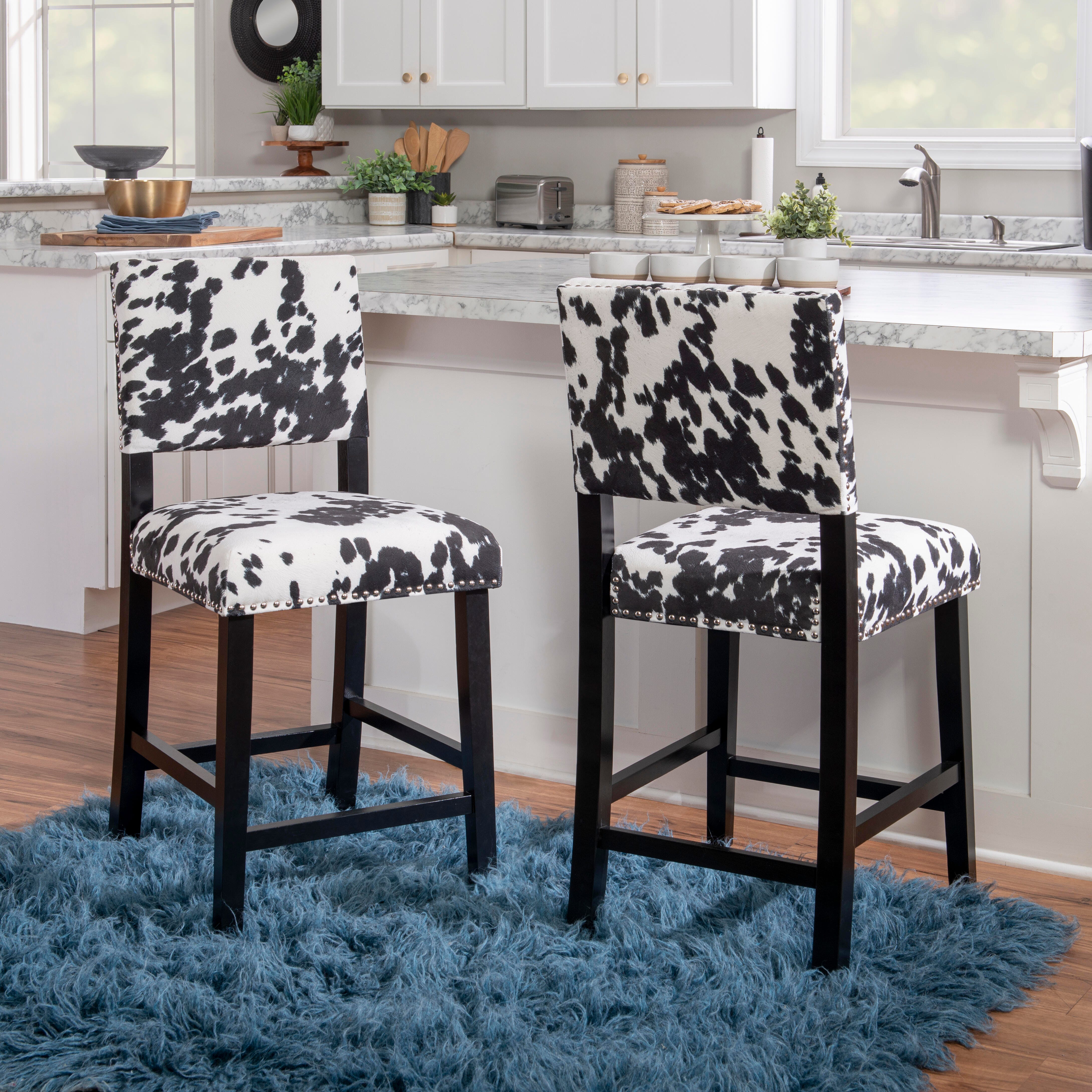 Linon Wes Counter Stool, Black/White, large