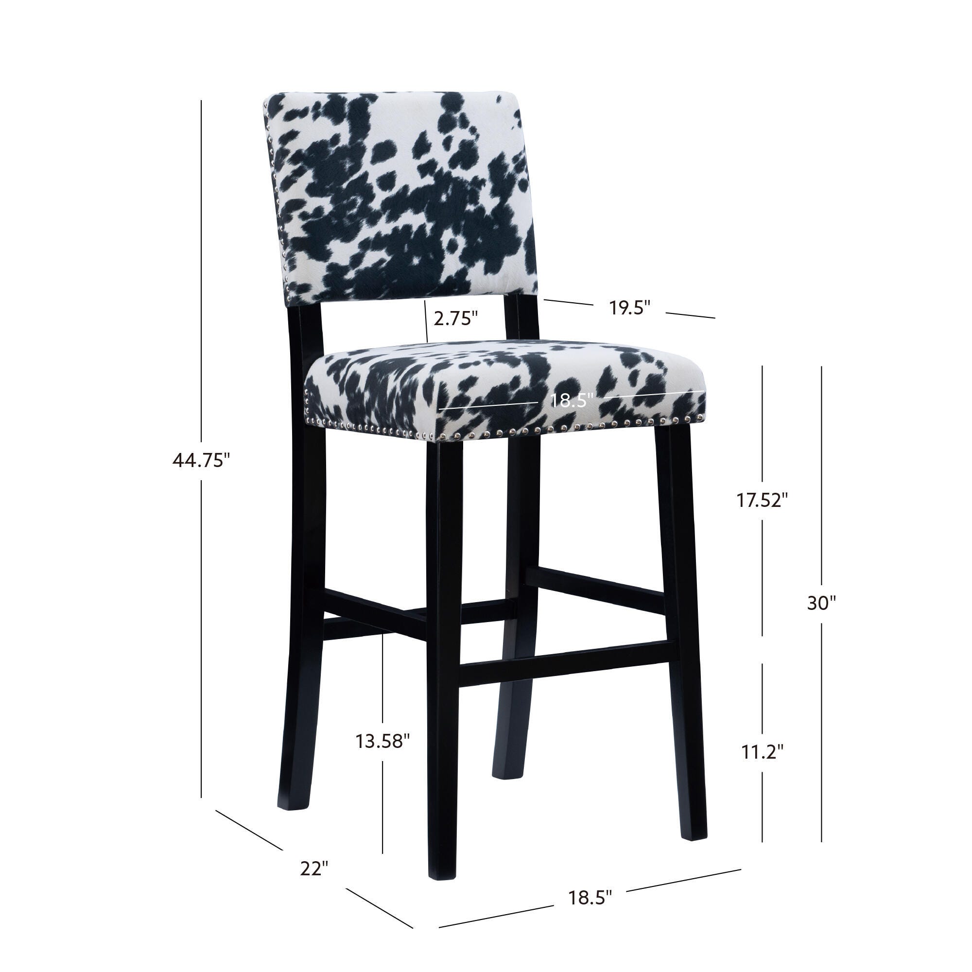 Linon Wes Bar Stool, Black/White, large