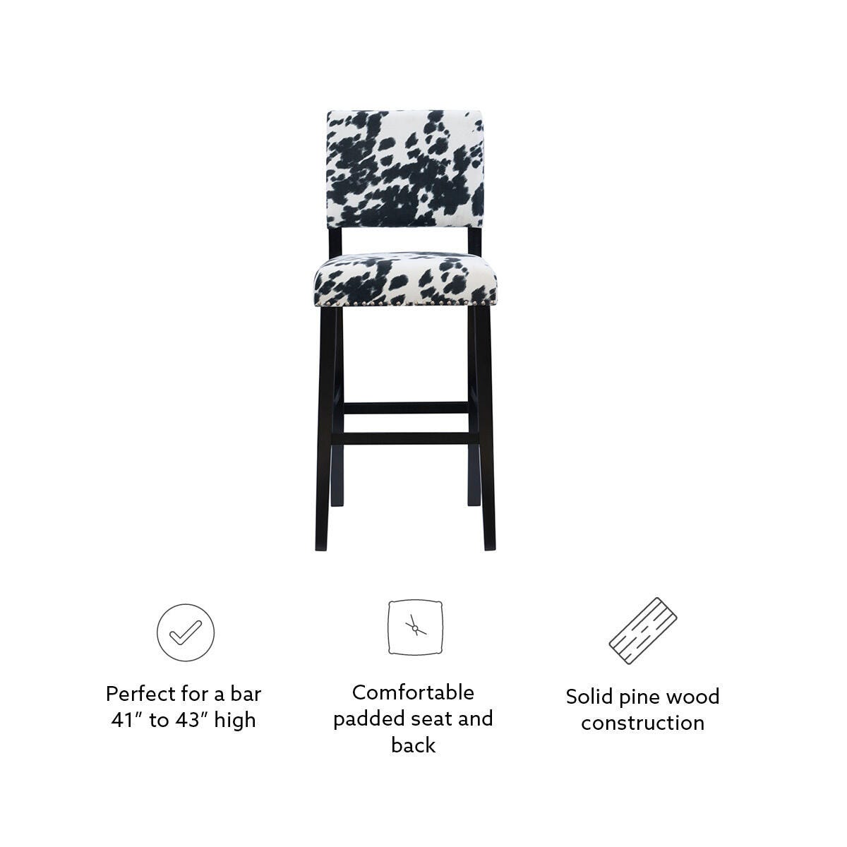 Linon Wes Bar Stool, Black/White, large