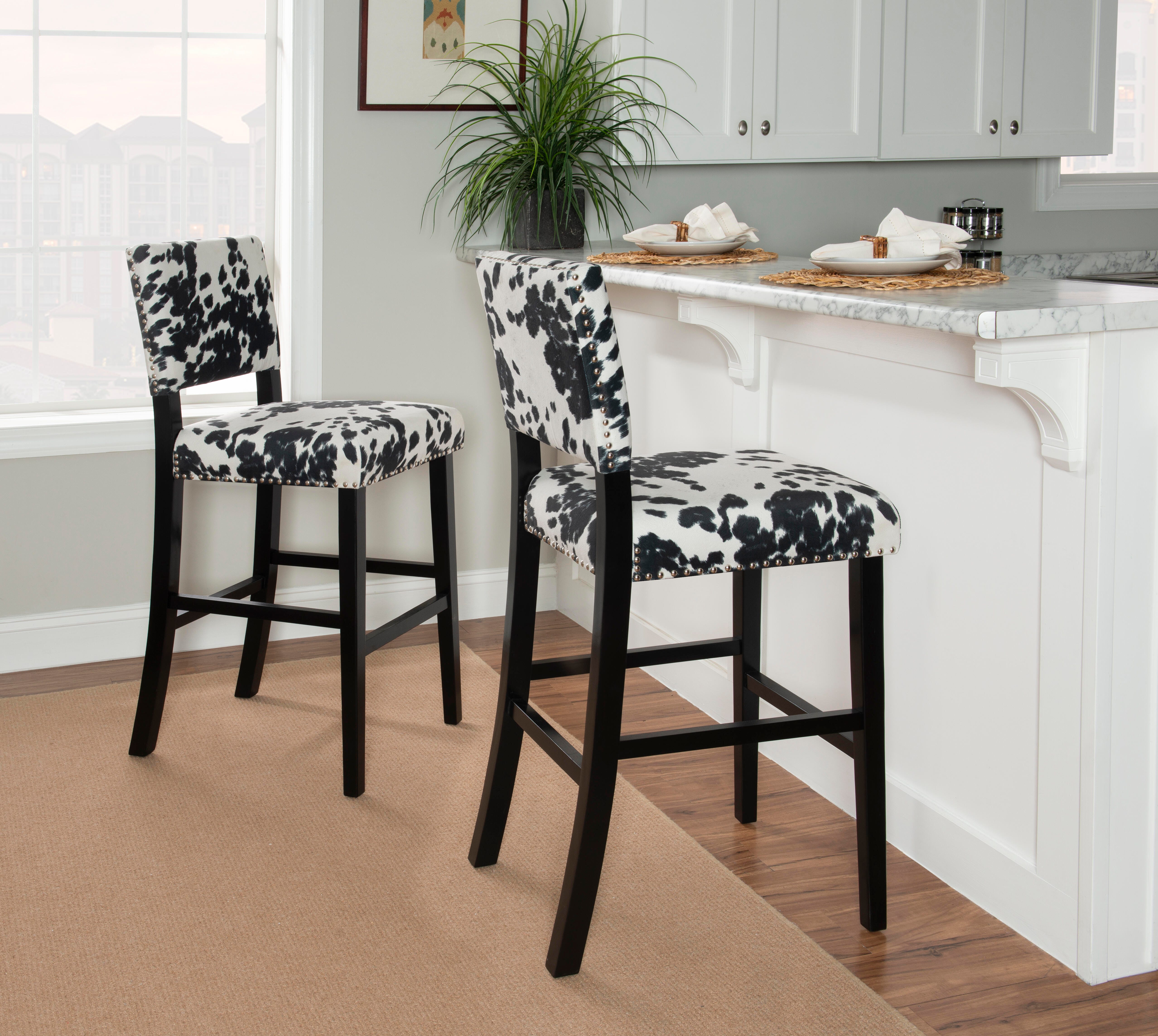 Linon Wes Bar Stool, Black/White, large