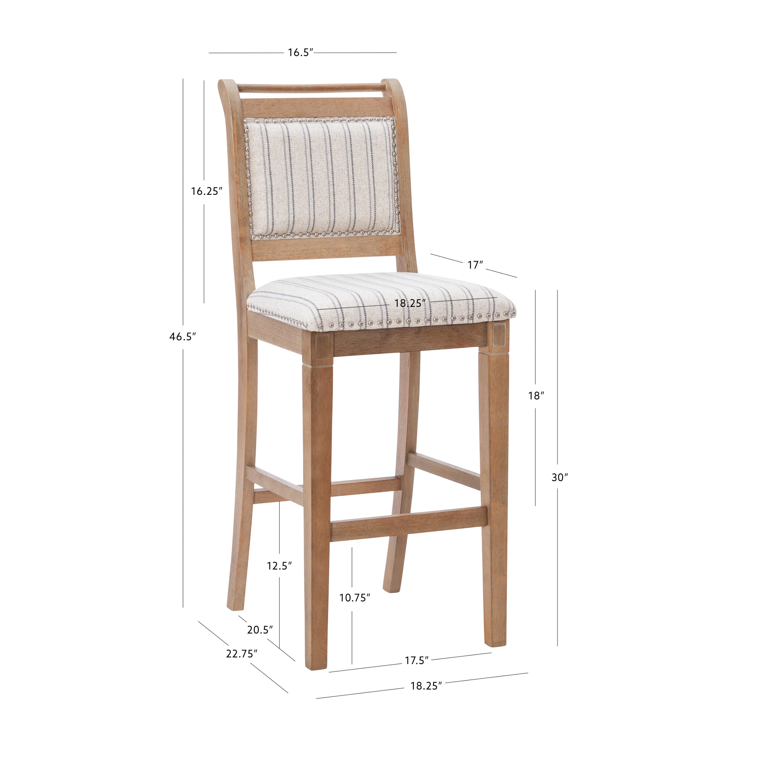 Linon Hedi Bar Stool, Gray Wash, large