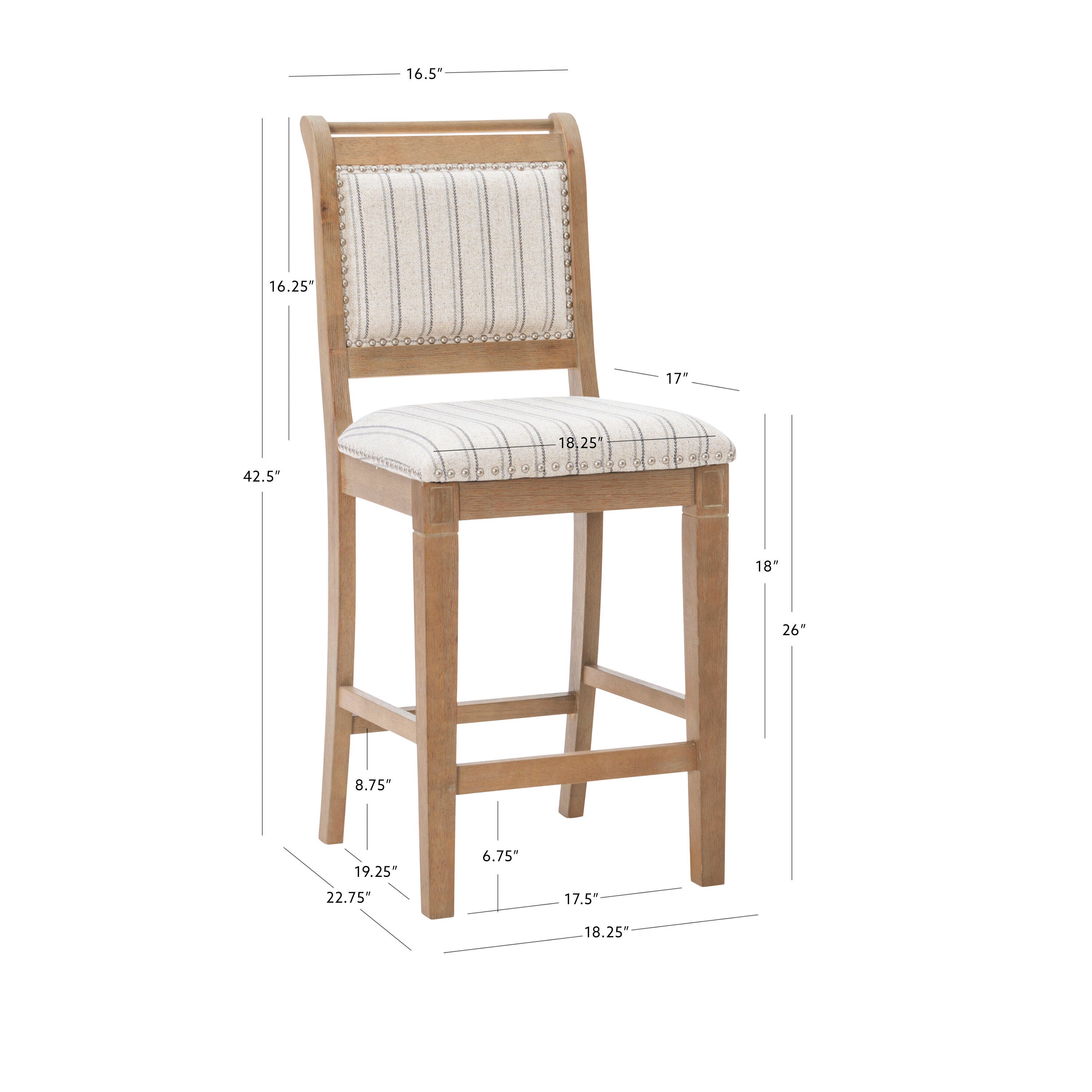 Linon Hedi Counter Stool, Gray Wash, large