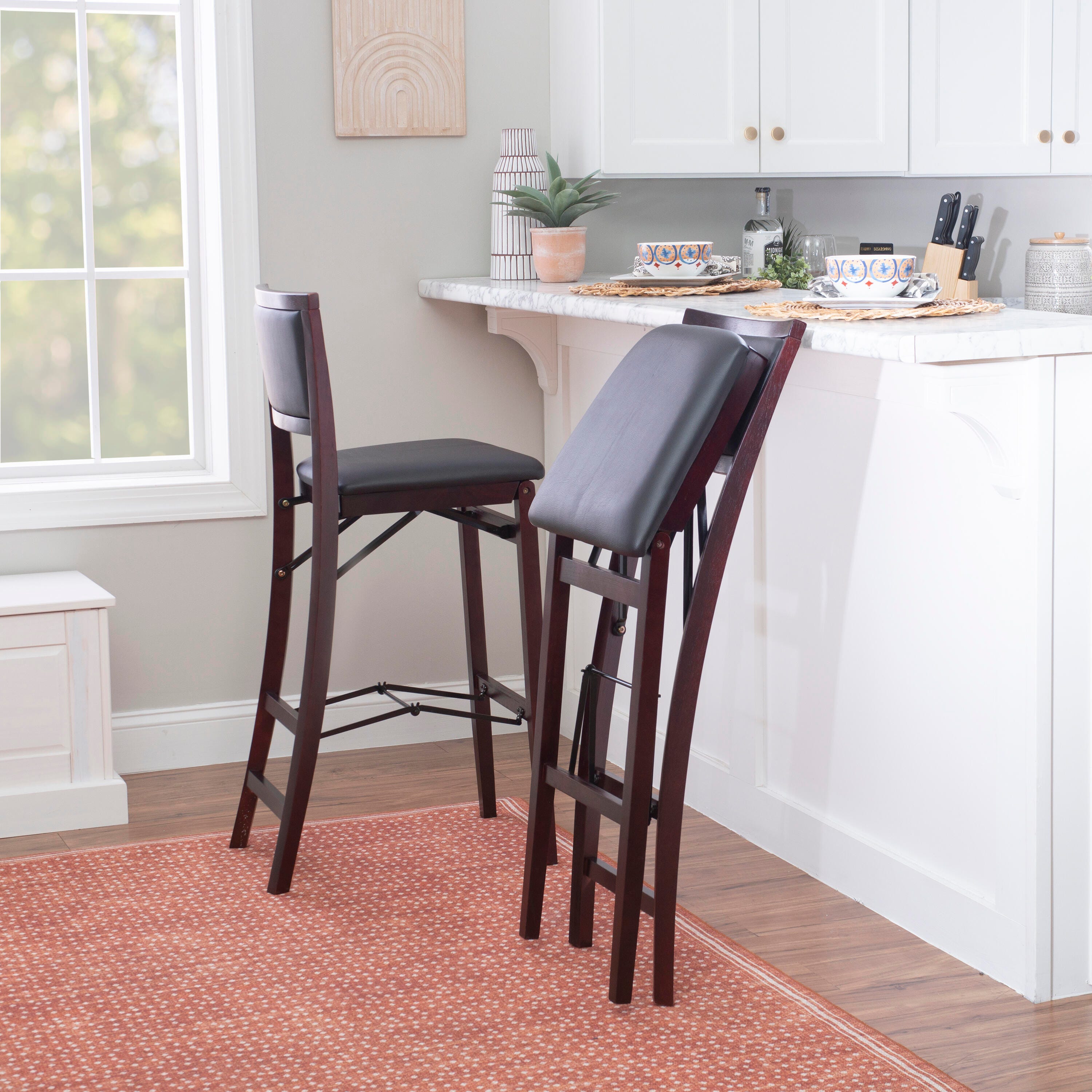 Linon Marley Pad Back Folding Bar Stool, Espresso, large