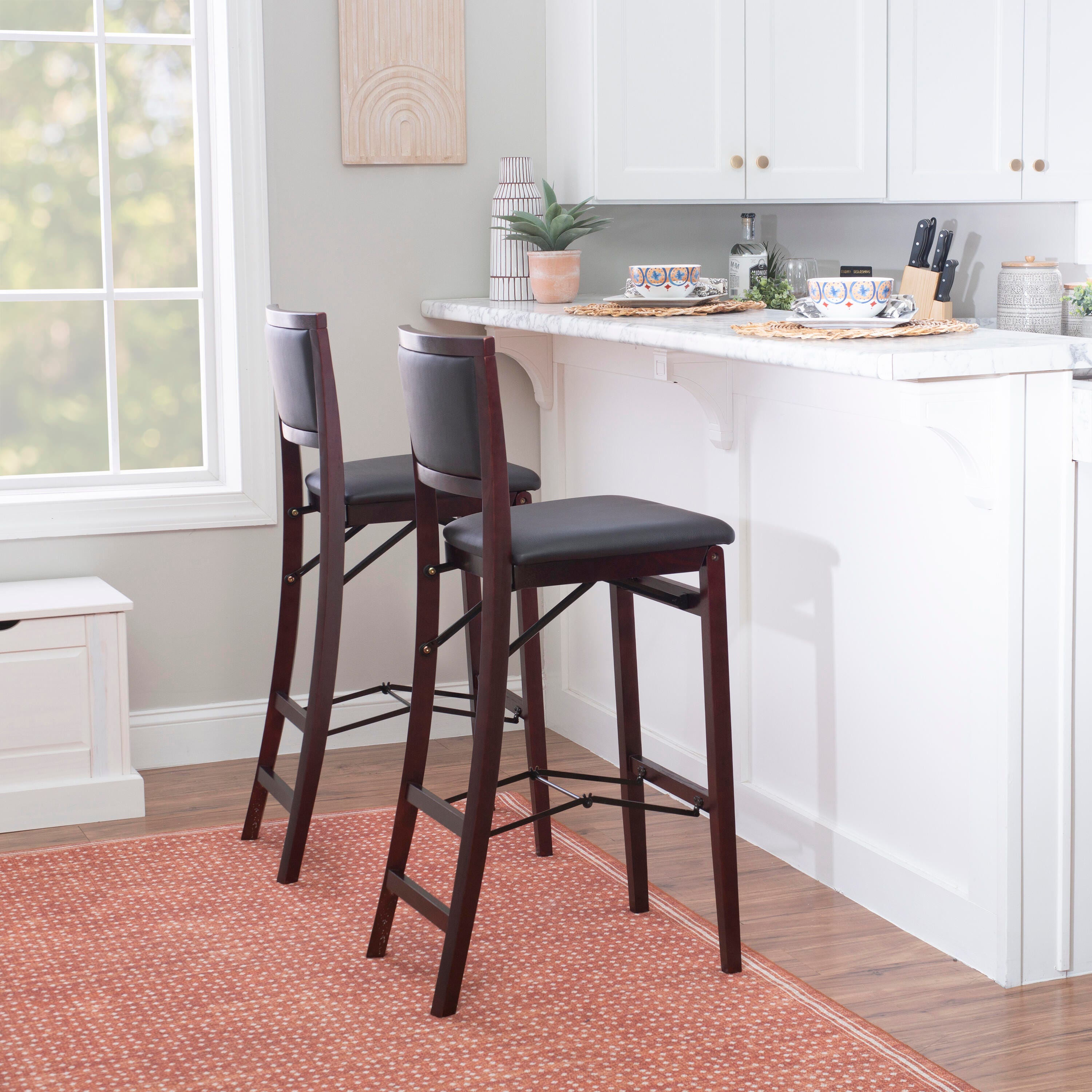 Linon Marley Pad Back Folding Bar Stool, Espresso, large