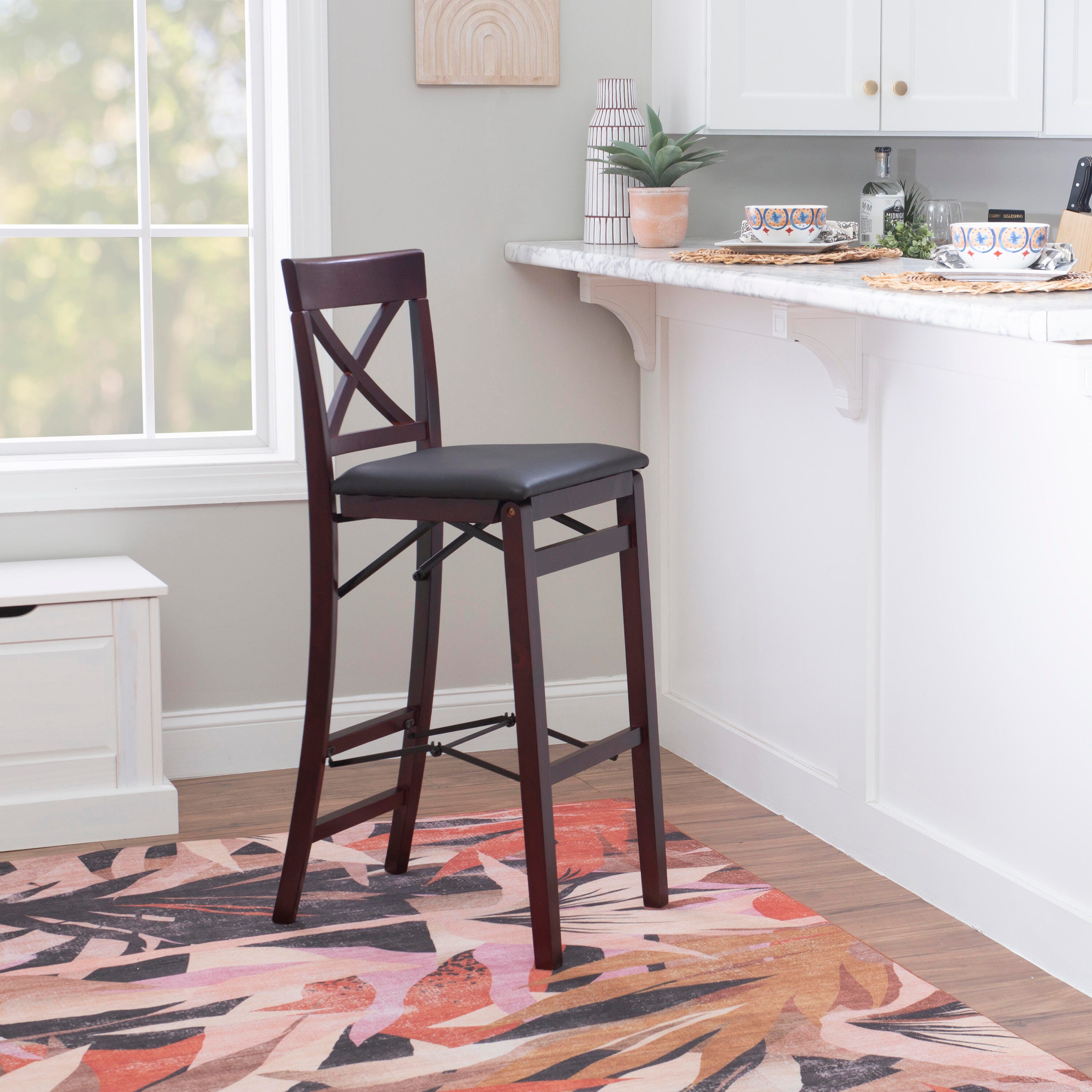 Linon Shae X Back Folding Bar Stool, Merlot, large