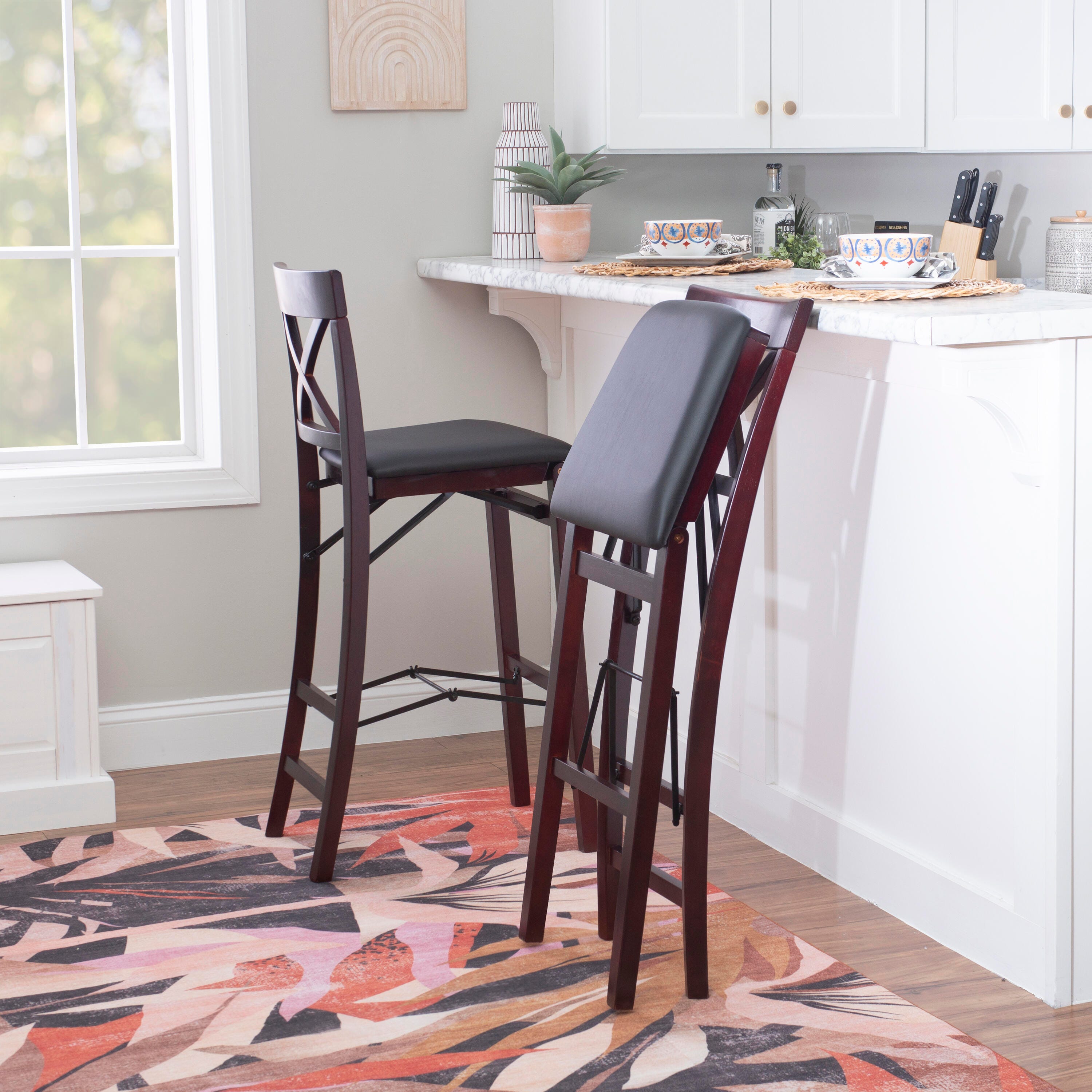 Linon Shae X Back Folding Bar Stool, Merlot, large