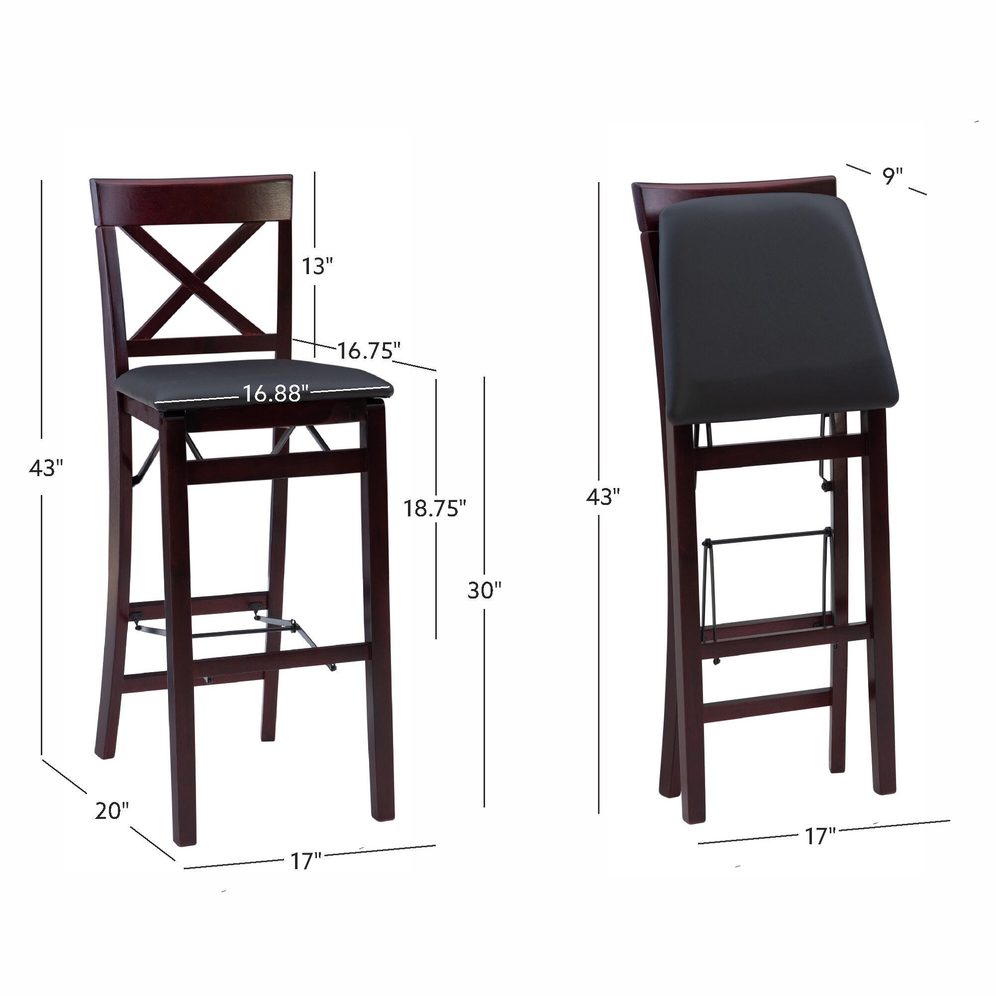 Linon Shae X Back Folding Bar Stool, Merlot, large