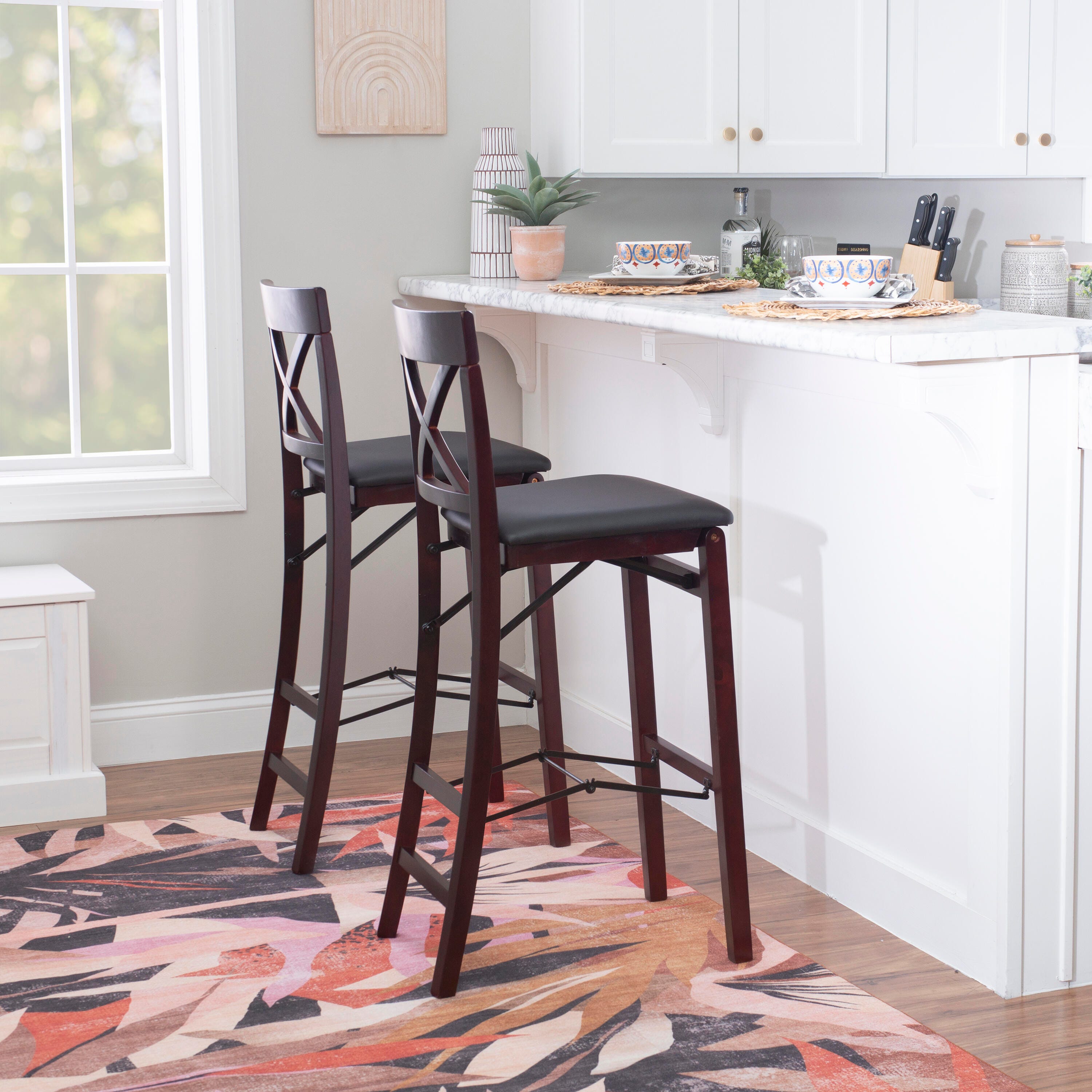 Linon Shae X Back Folding Bar Stool, Merlot, large