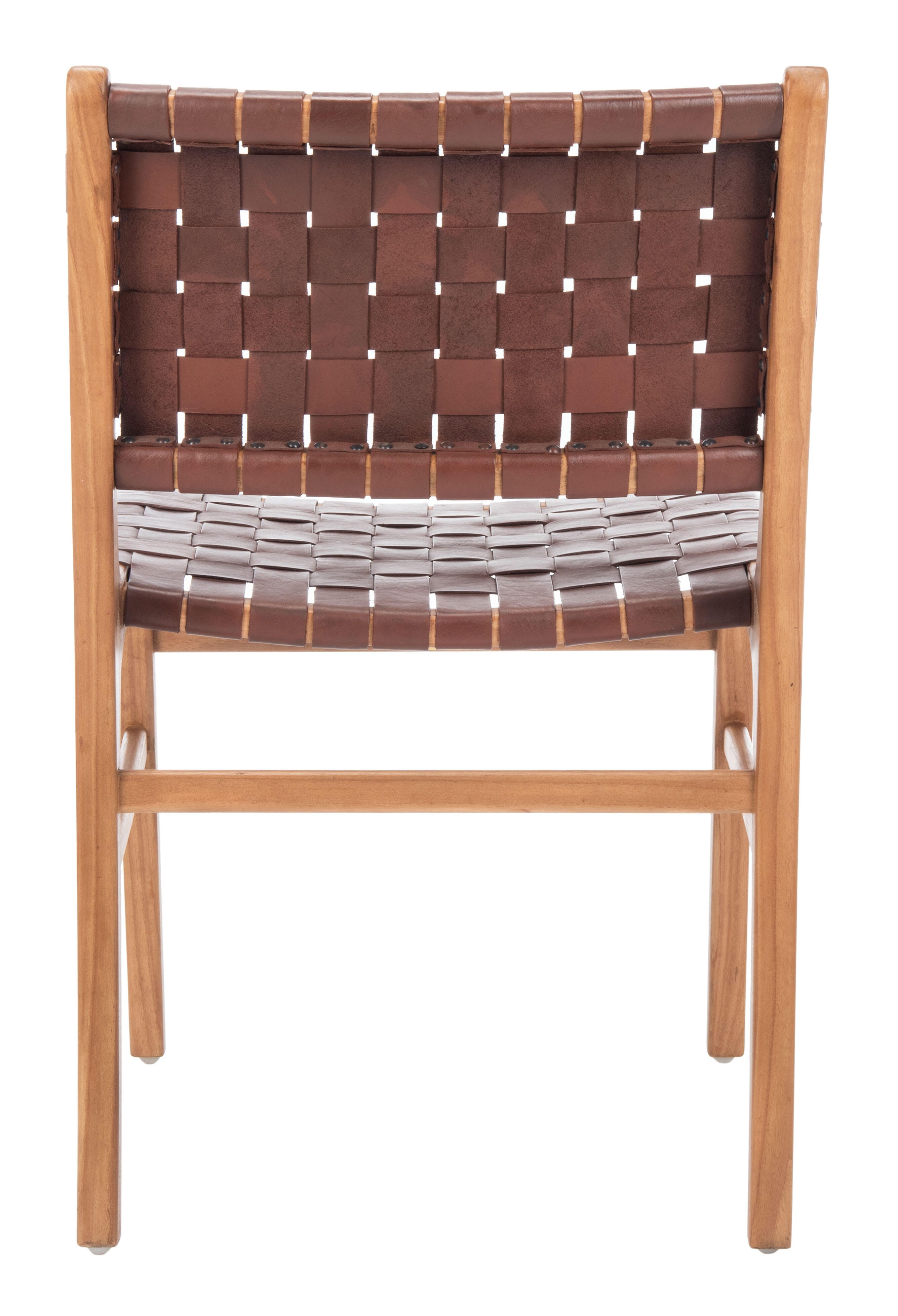 Lattice Woven Leather Dining Chair (Set of 2), Cognac/Natural, large
