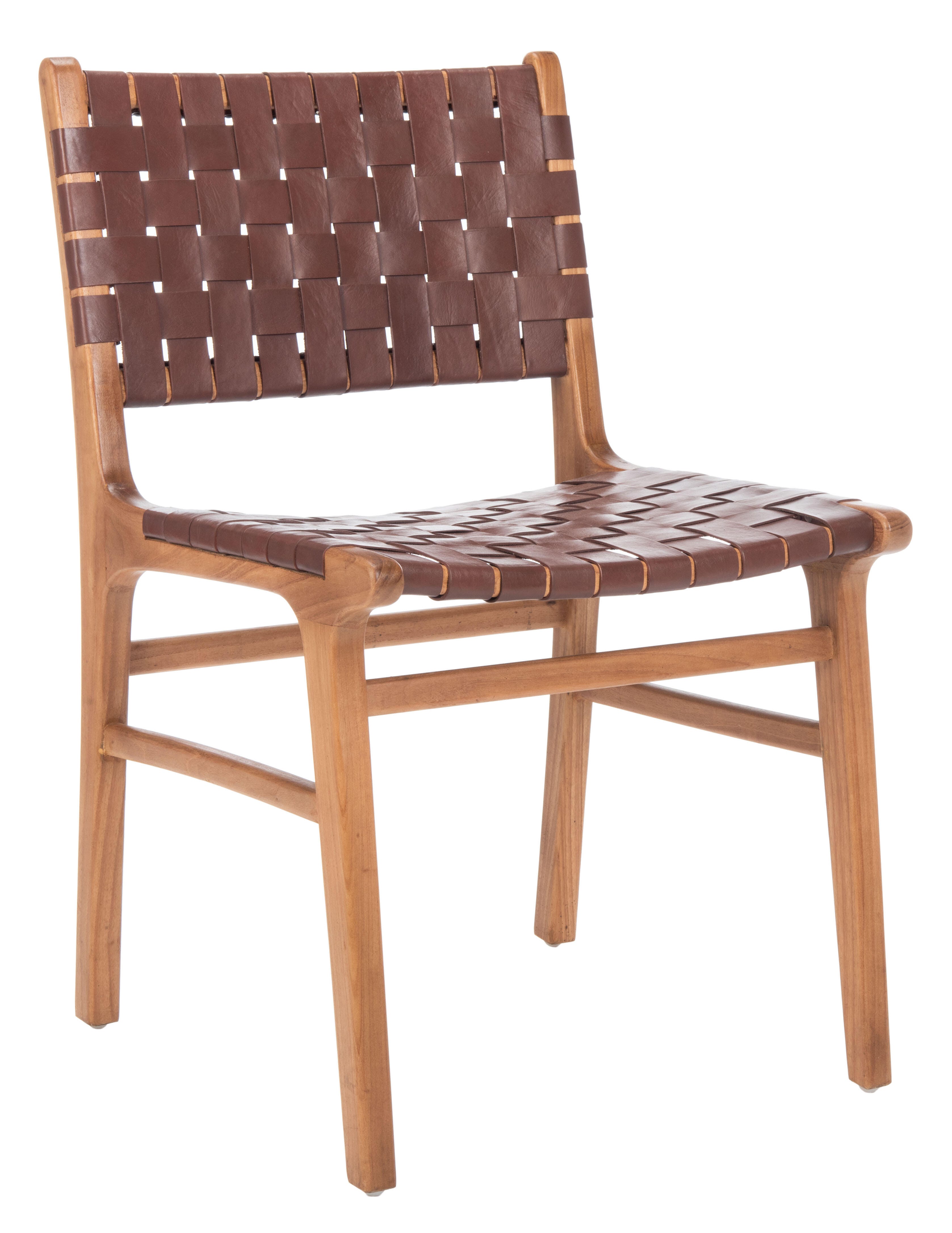 Lattice Woven Leather Dining Chair (Set of 2), Cognac/Natural, large