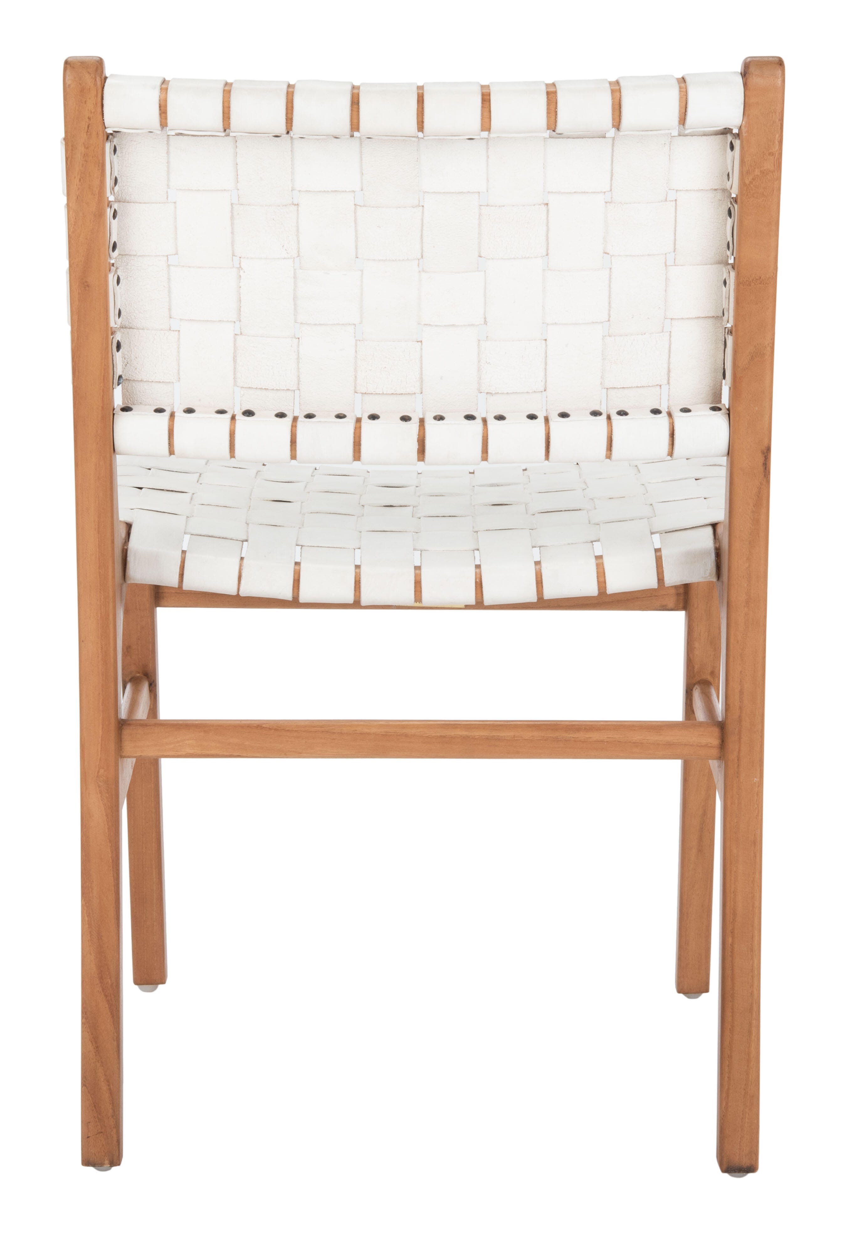 Lattice Woven Leather Dining Chair (Set of 2), White/Natural, large