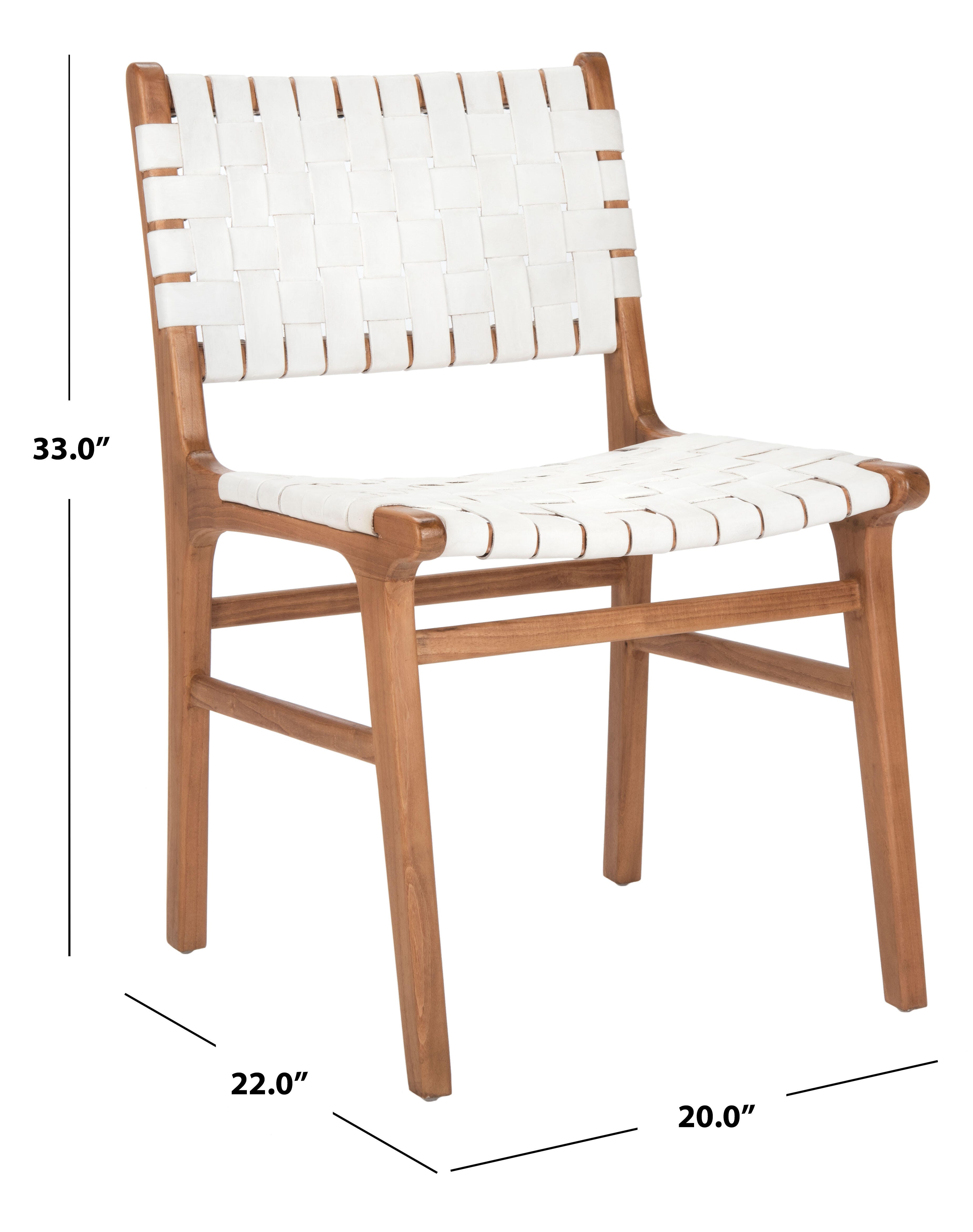 Lattice Woven Leather Dining Chair (Set of 2), White/Natural, large