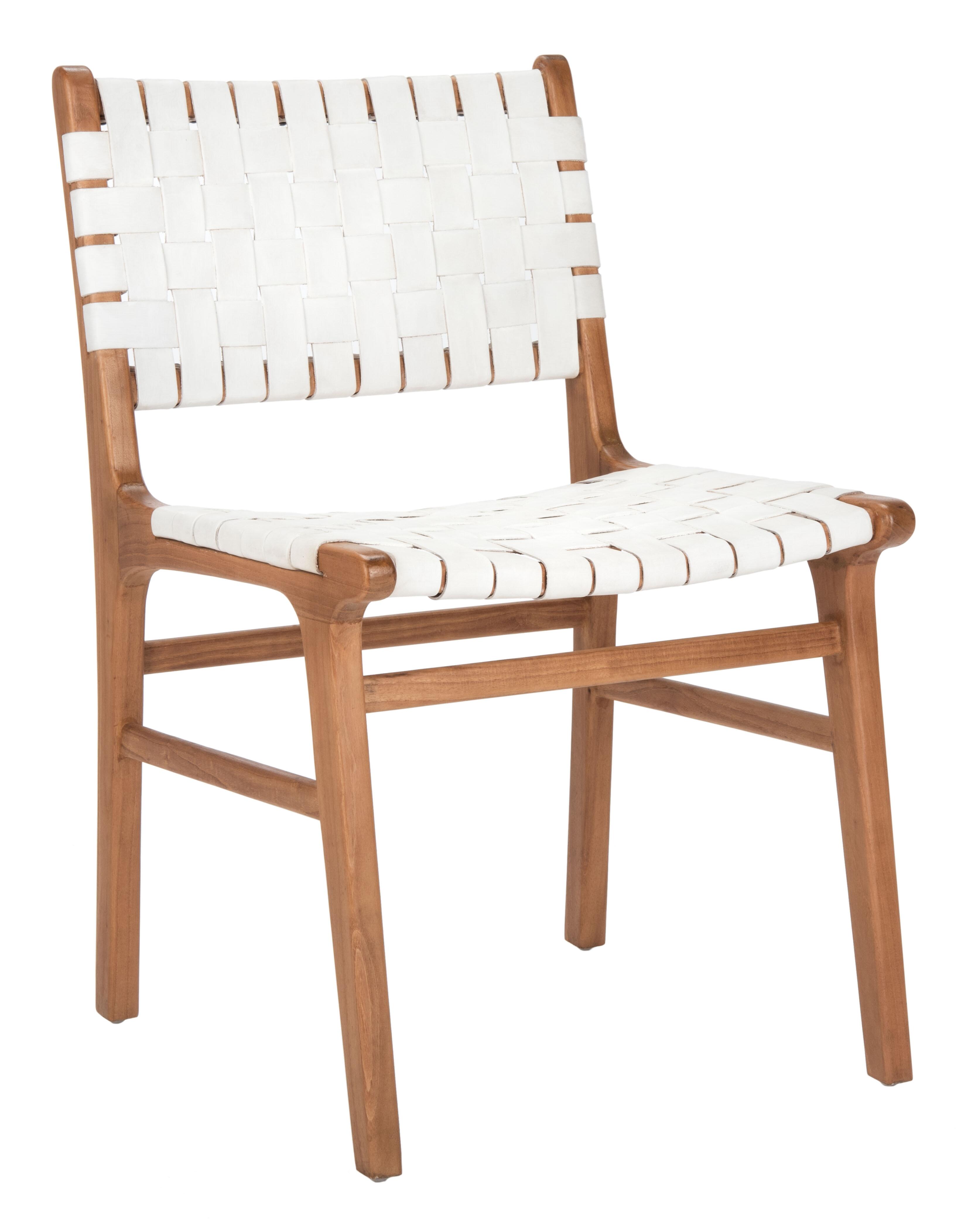 Lattice Woven Leather Dining Chair (Set of 2), White/Natural, large