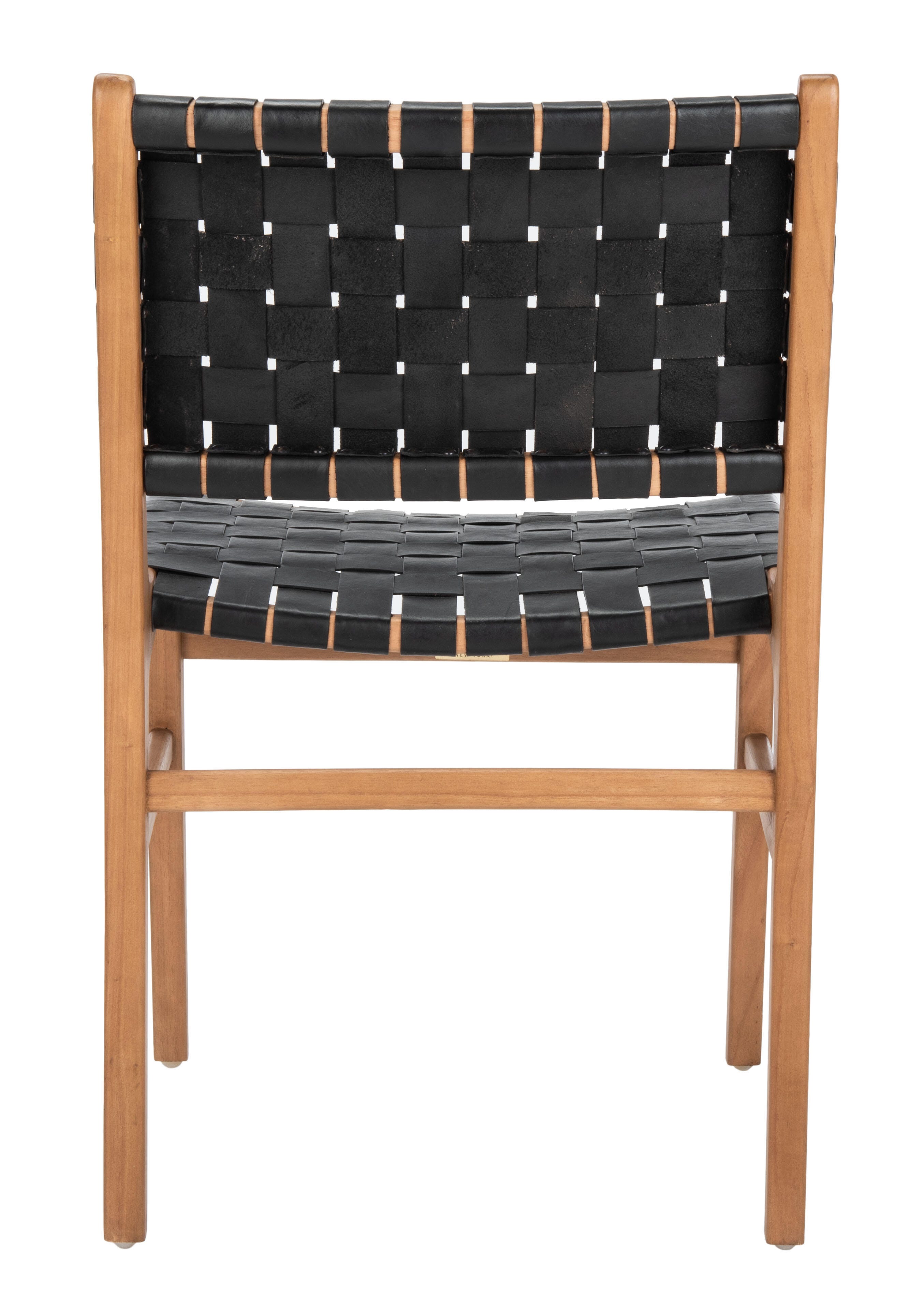Lattice Woven Leather Dining Chair (Set of 2), Black/Natural, large