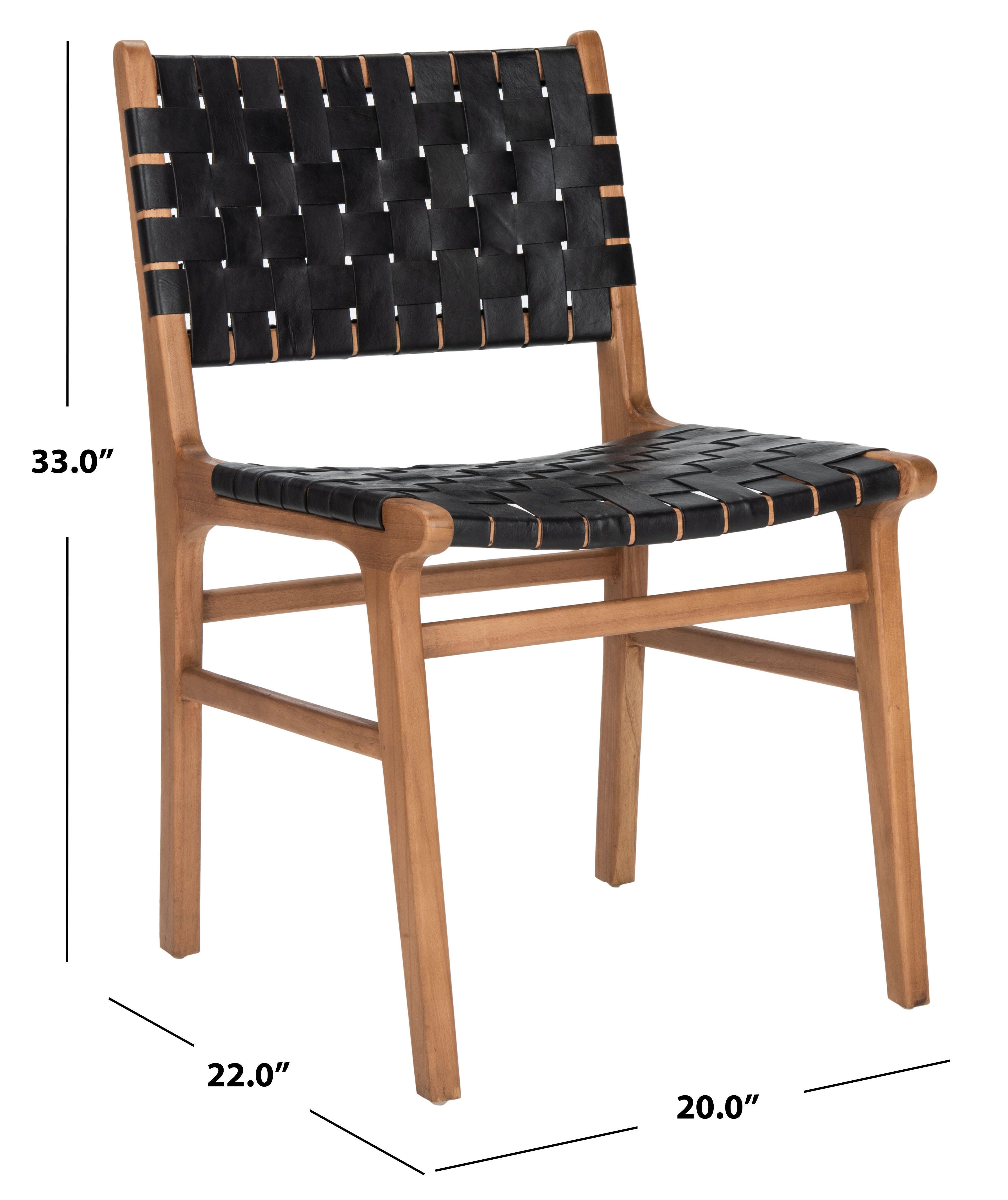 Lattice Woven Leather Dining Chair (Set of 2), Black/Natural, large