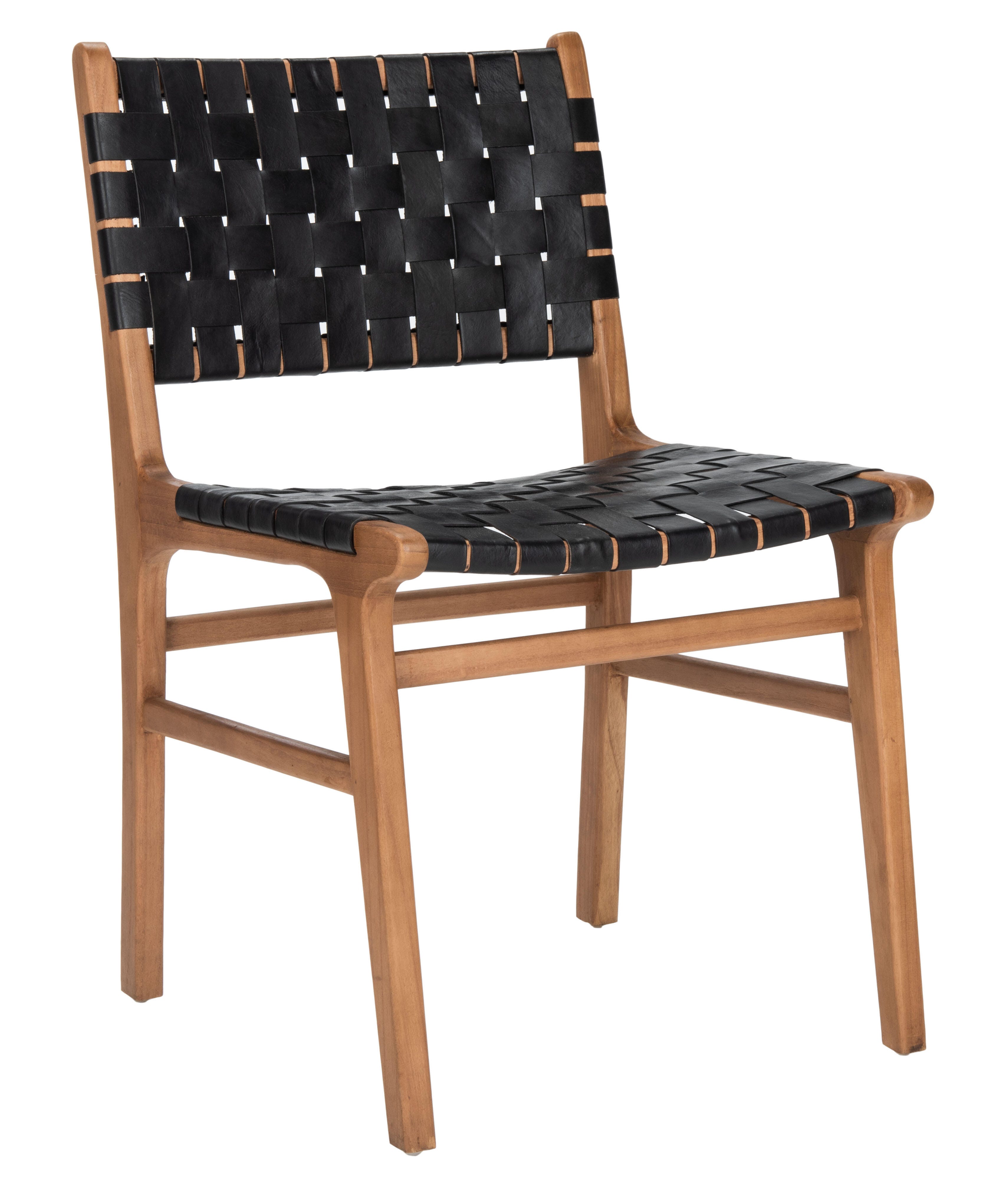 Lattice Woven Leather Dining Chair (Set of 2), Black/Natural, large