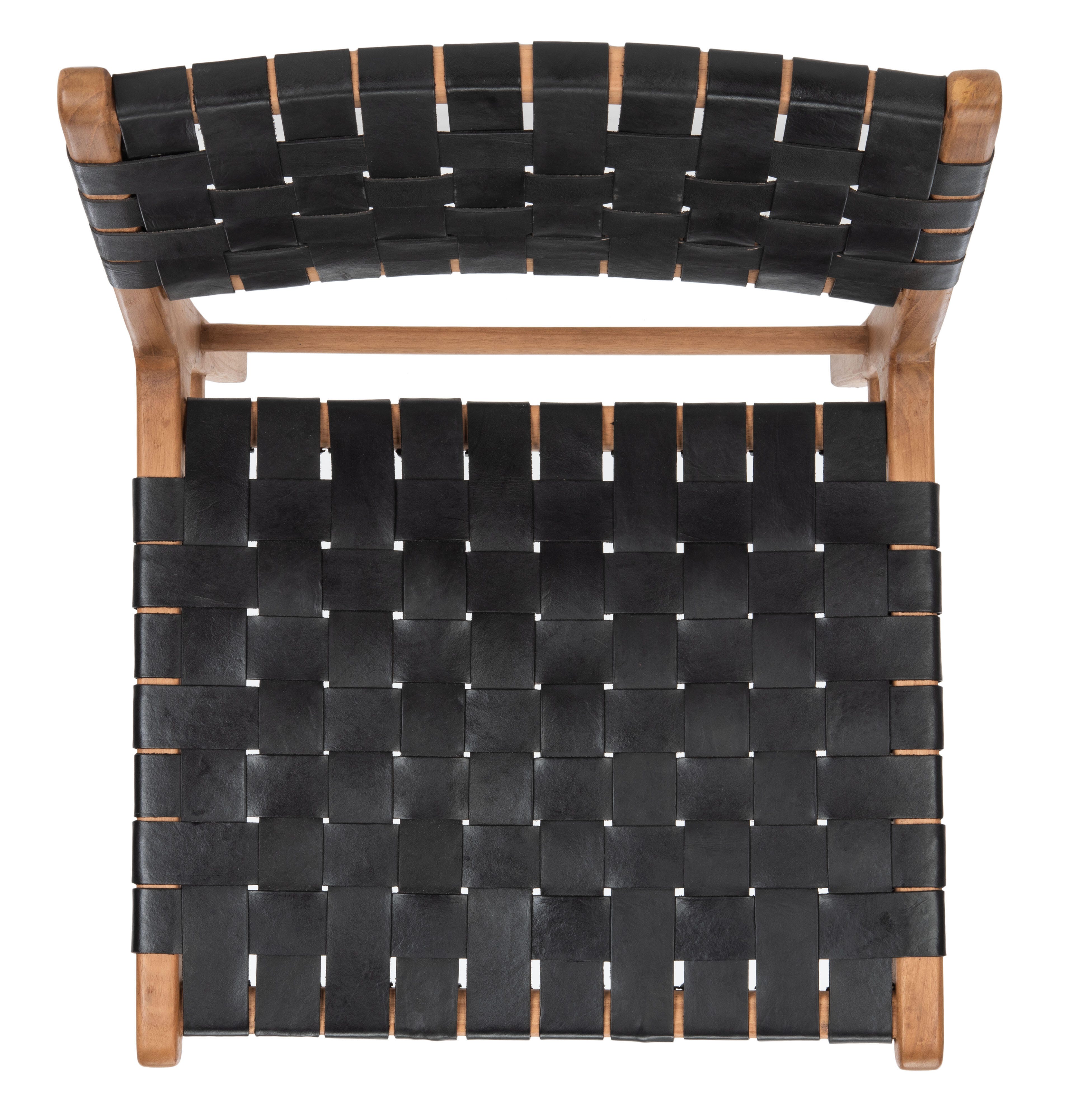 Lattice Woven Leather Dining Chair (Set of 2), Black/Natural, large