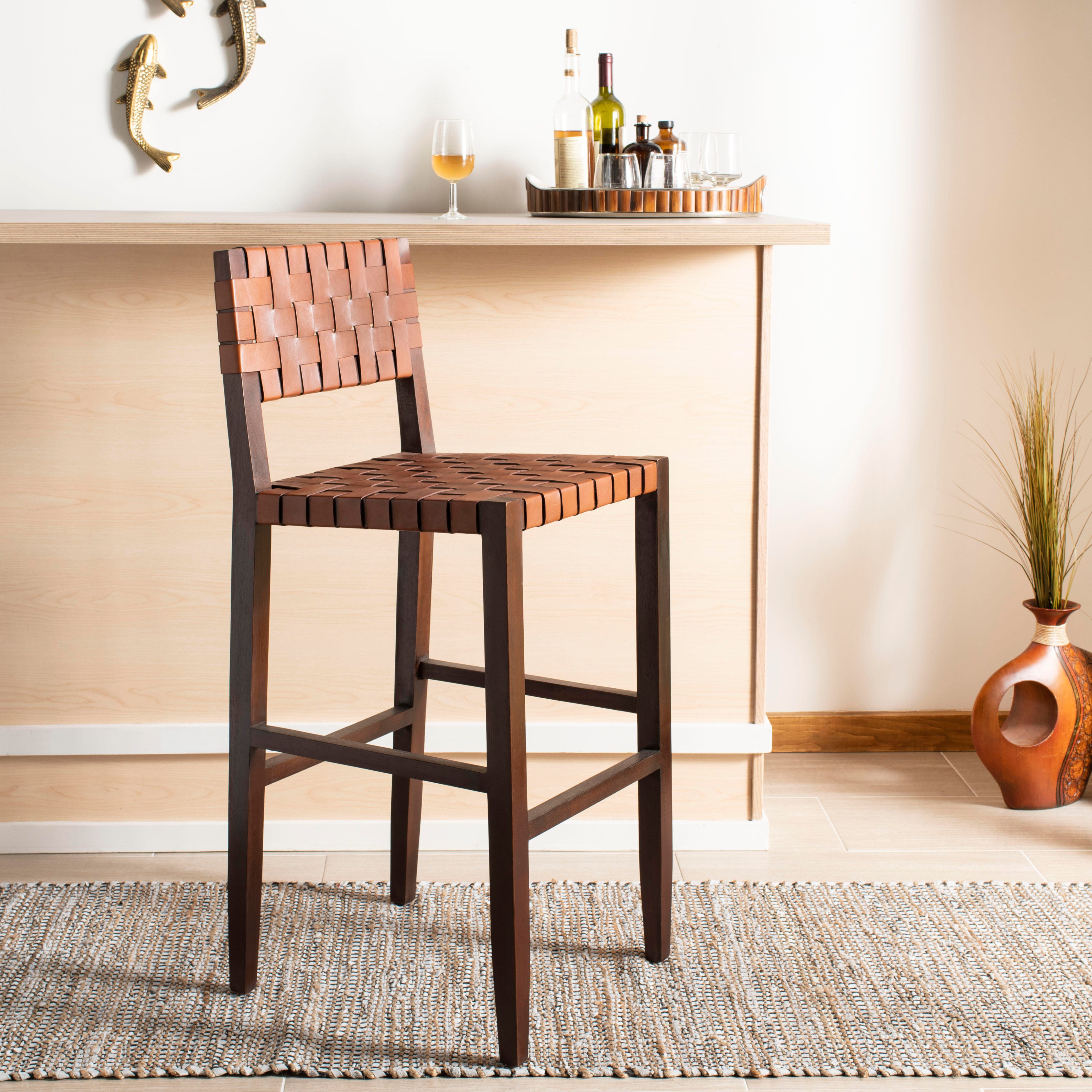 Valria Woven Leather Barstool, , rollover