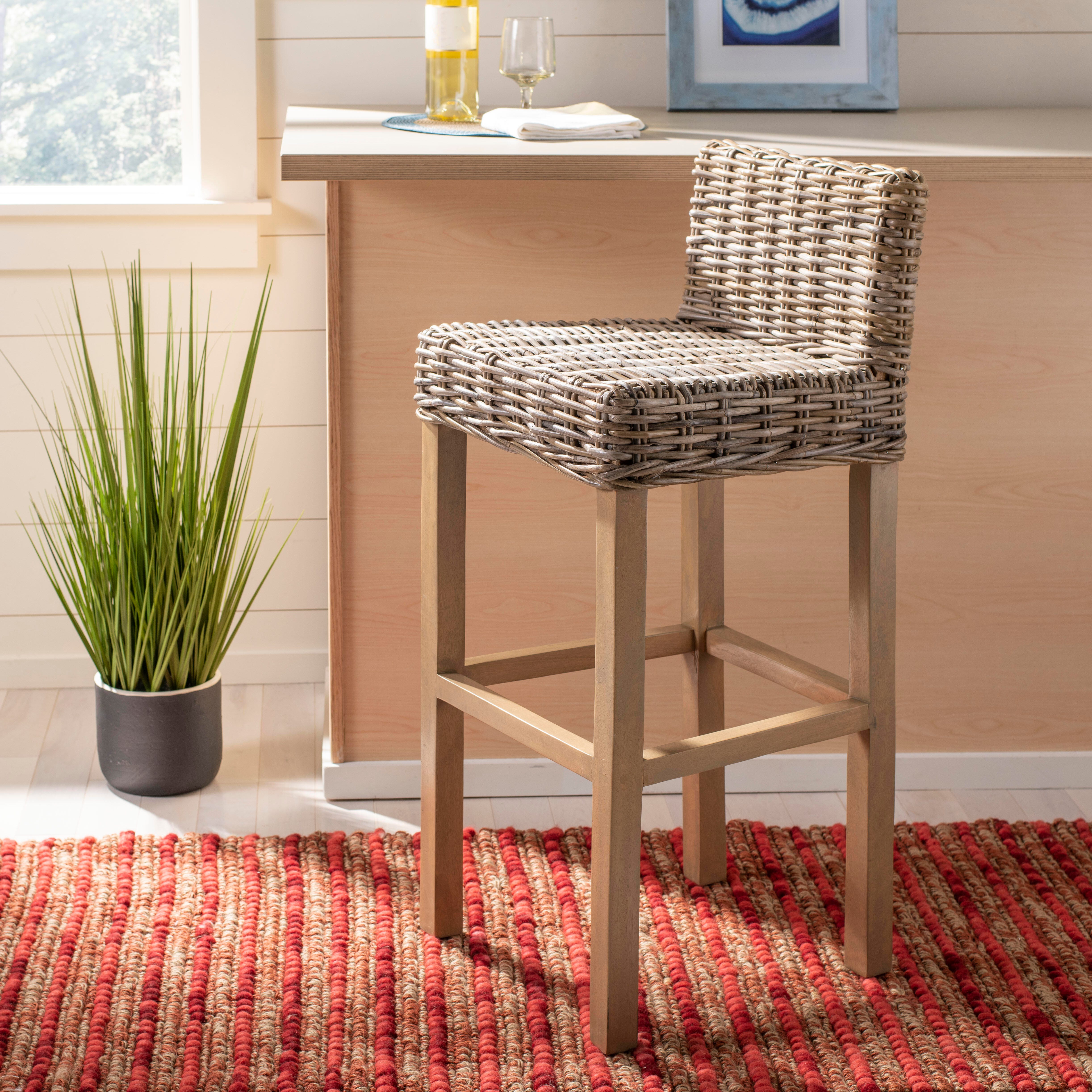 Porto Rattan Bar Stool, Antique Gray, large