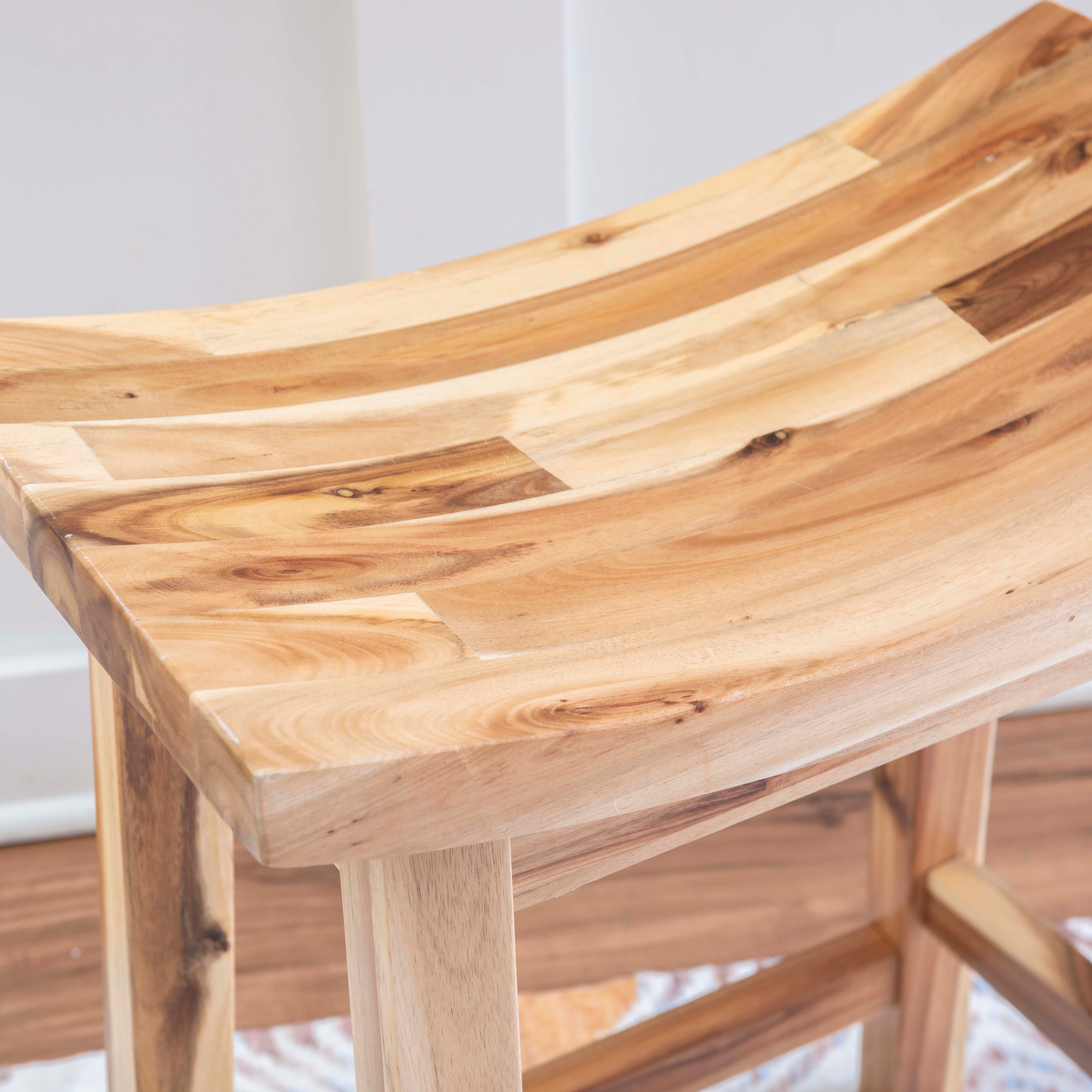 Powell Acacia Saddle Counter Height Bar Stool, Natural, large