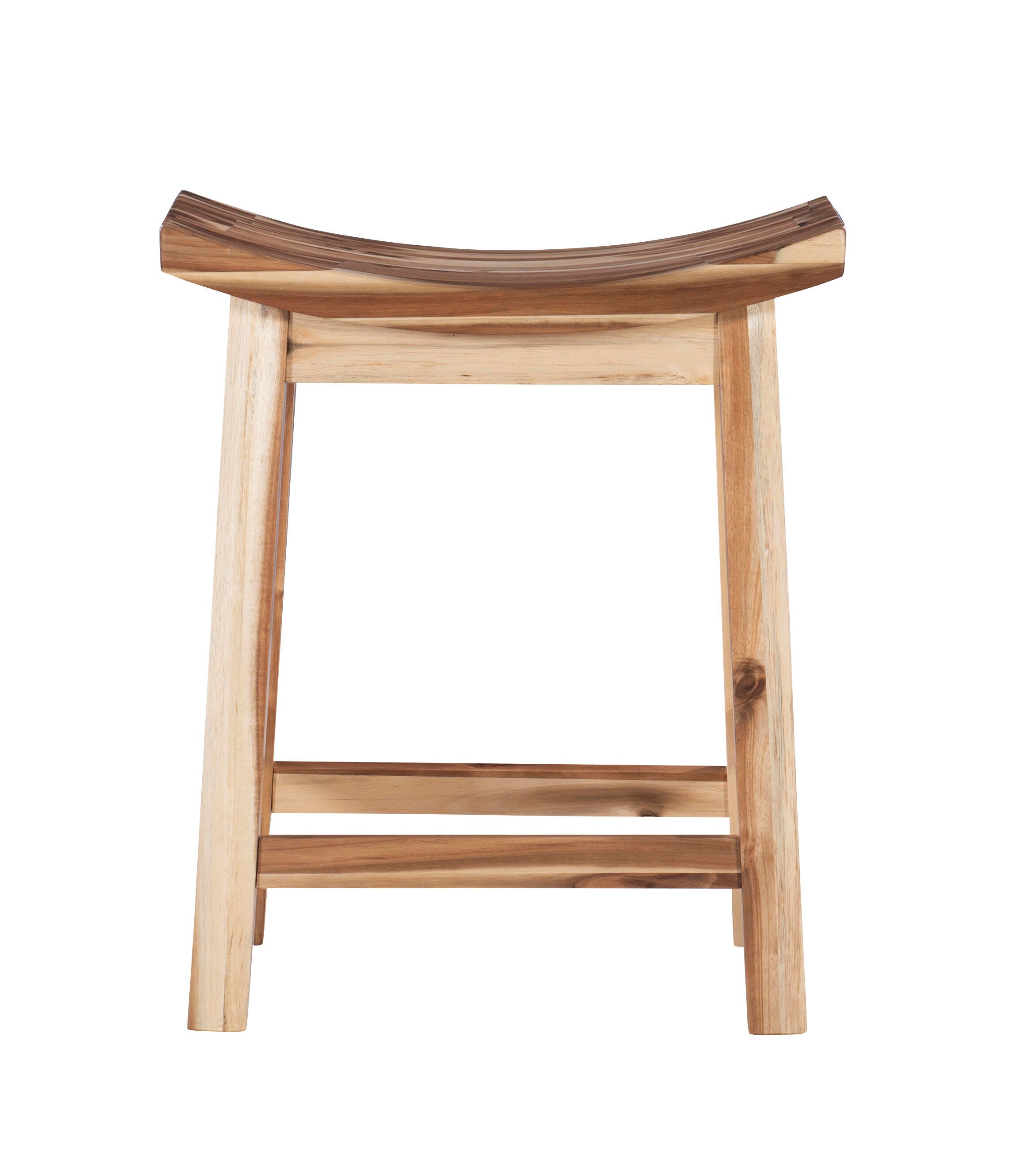 Powell Acacia Saddle Counter Height Bar Stool, Natural, large