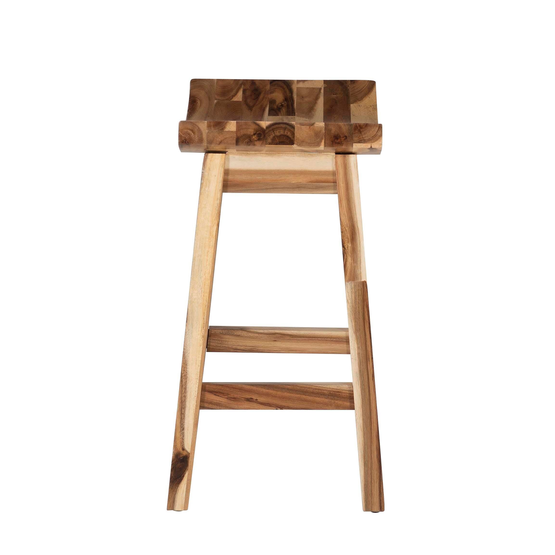 Powell Acacia Saddle Counter Height Bar Stool, Natural, large