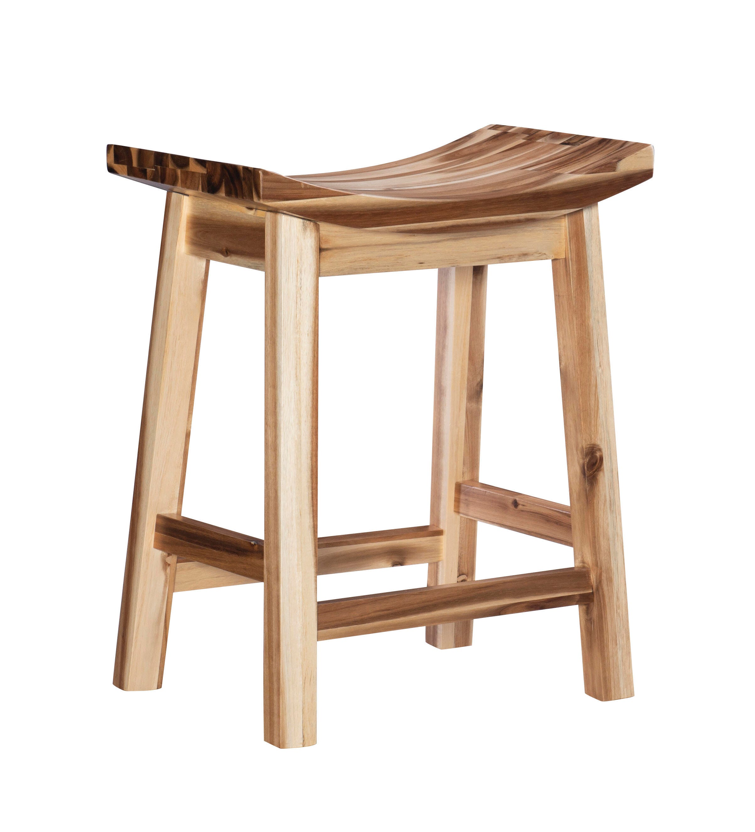 Powell Acacia Saddle Counter Height Bar Stool, Natural, large