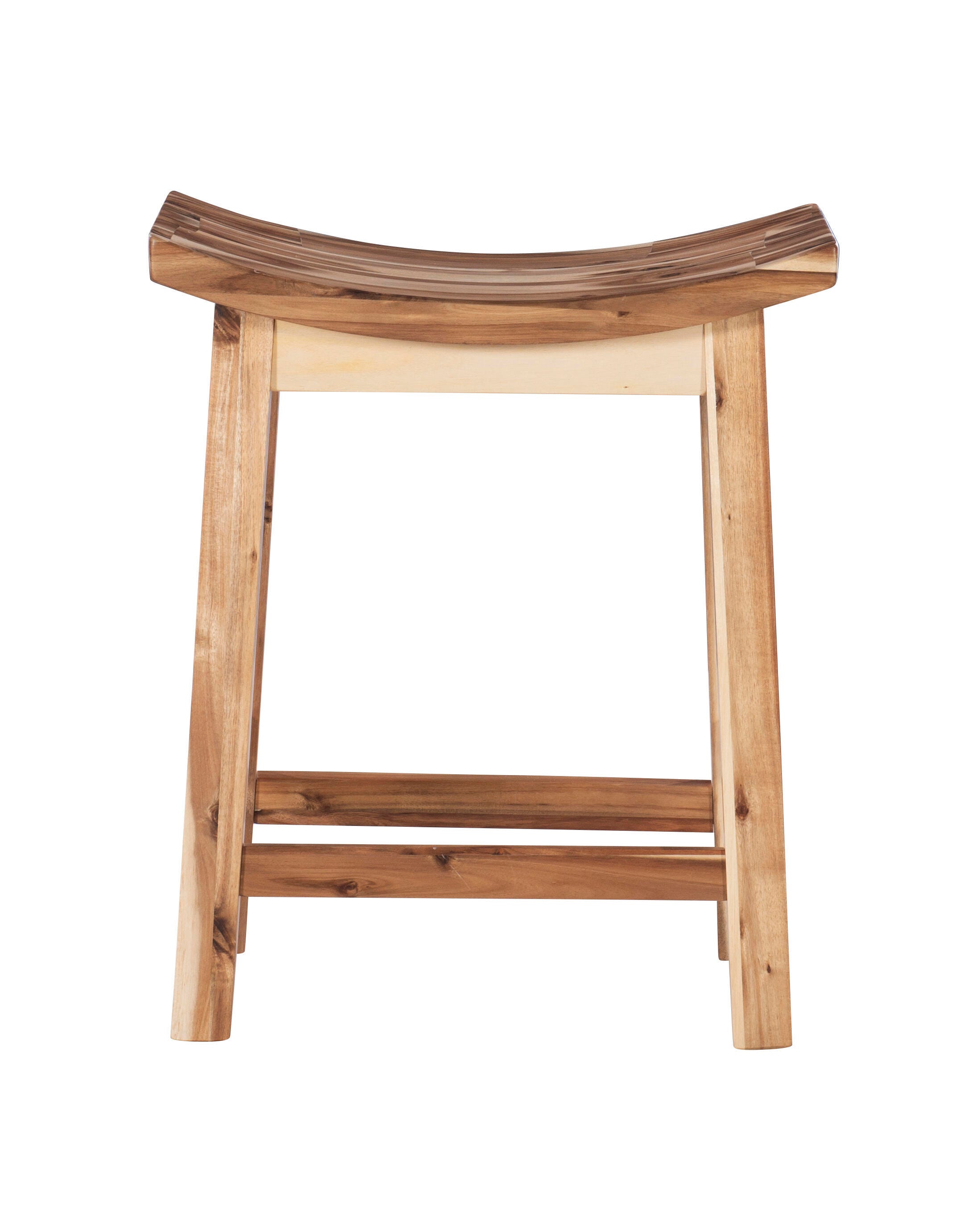Powell Acacia Saddle Counter Height Bar Stool, Natural, large