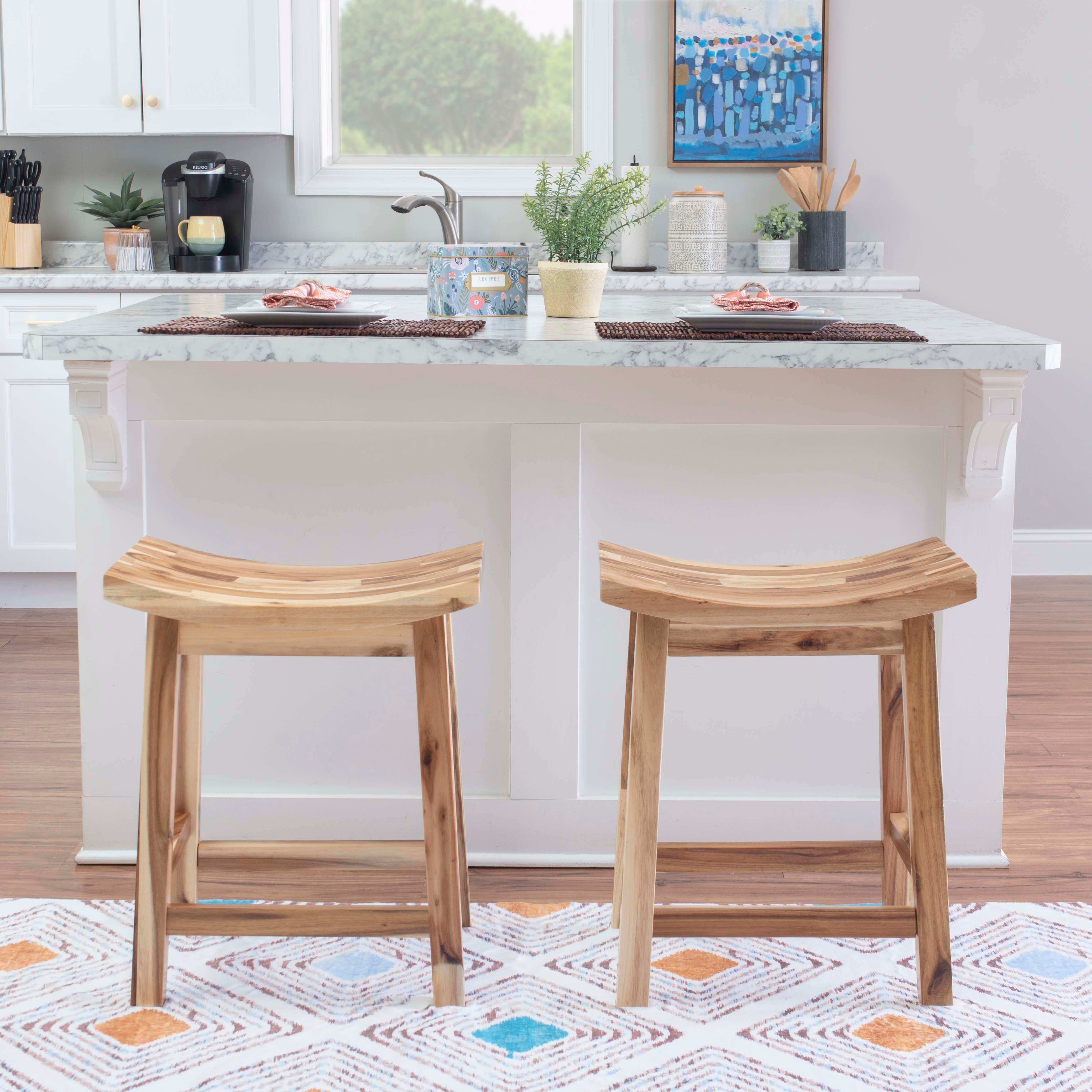 Powell Acacia Saddle Counter Height Bar Stool, Natural, large
