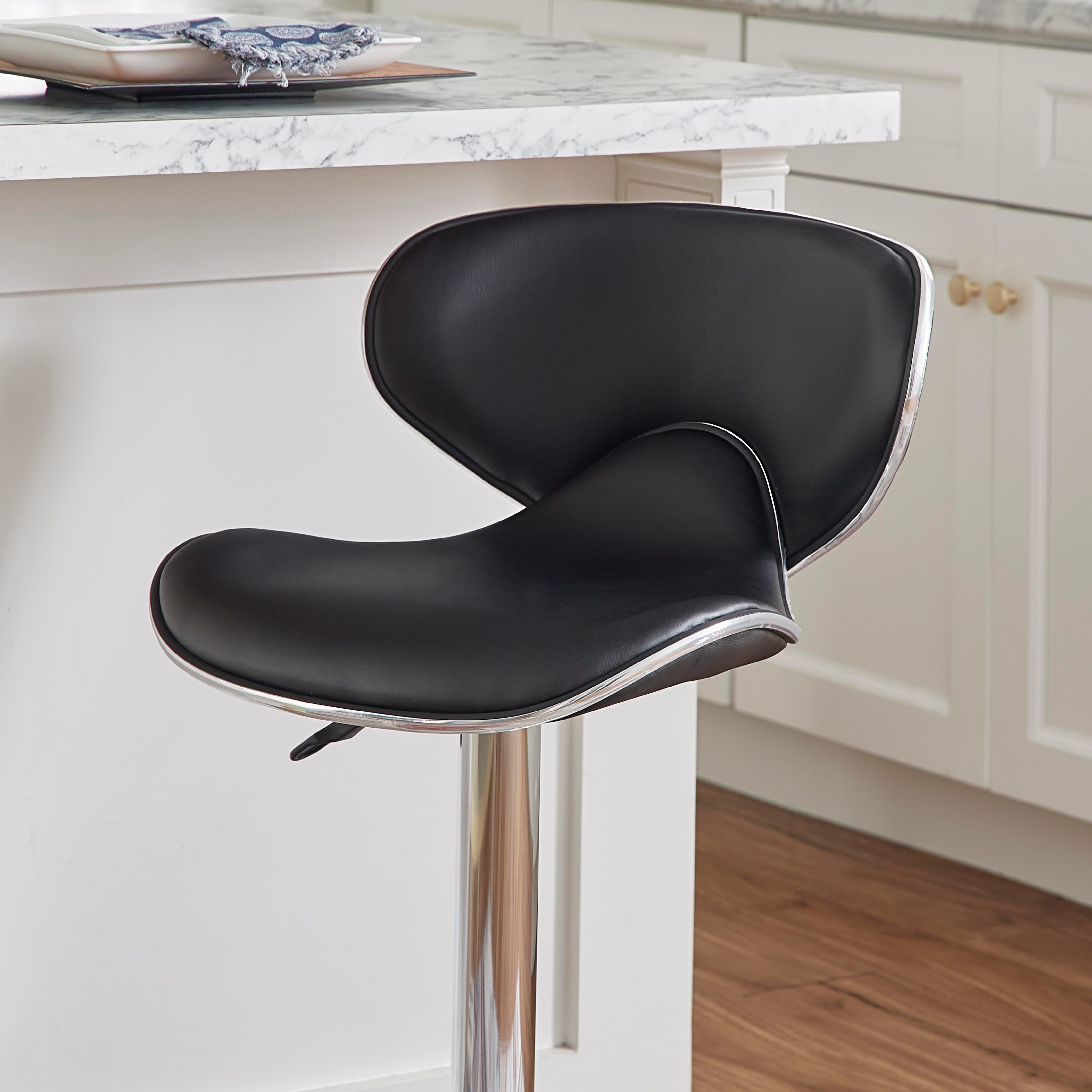 Linon Chrome Adjustable Height Bar Stool, Black, large