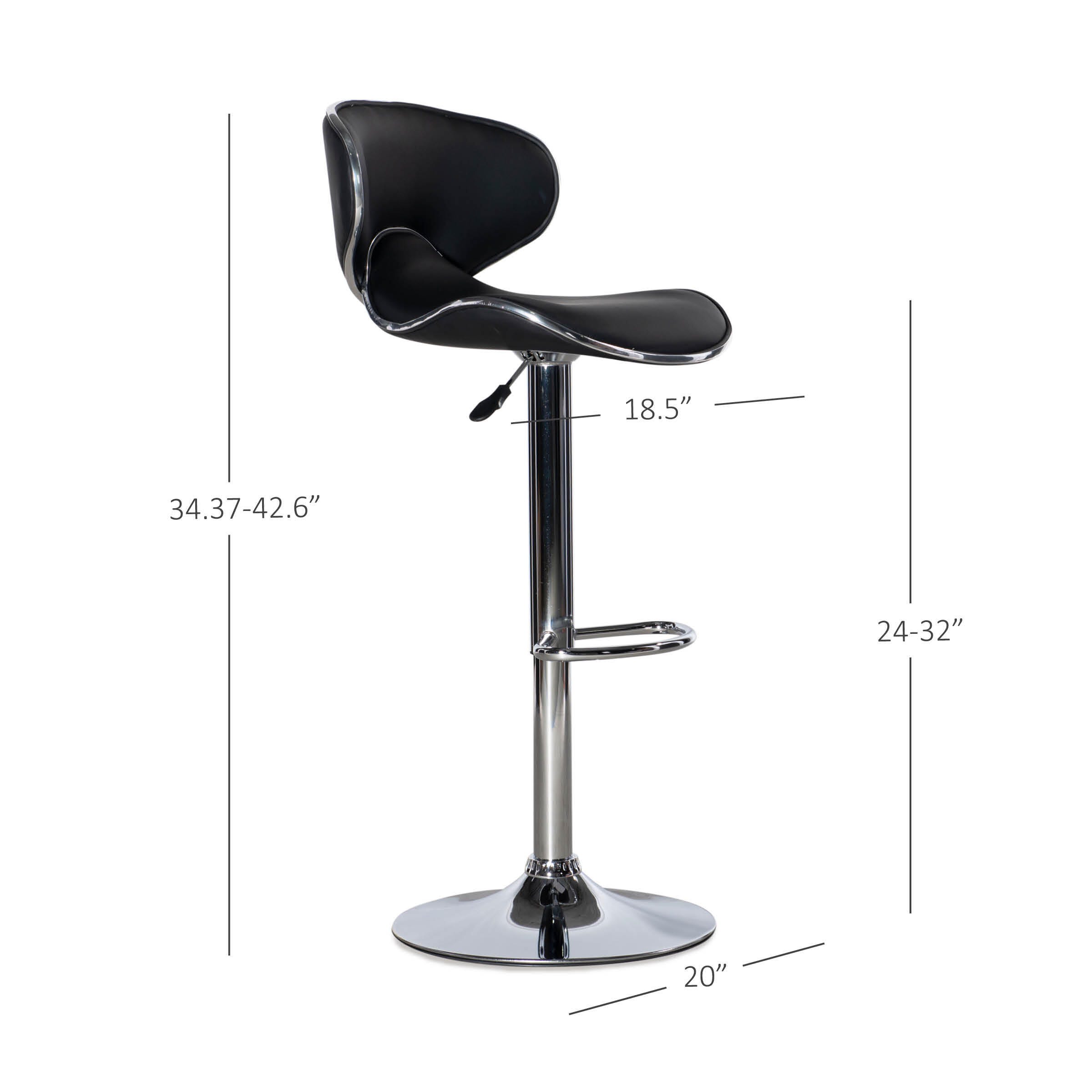 Linon Chrome Adjustable Height Bar Stool, Black, large