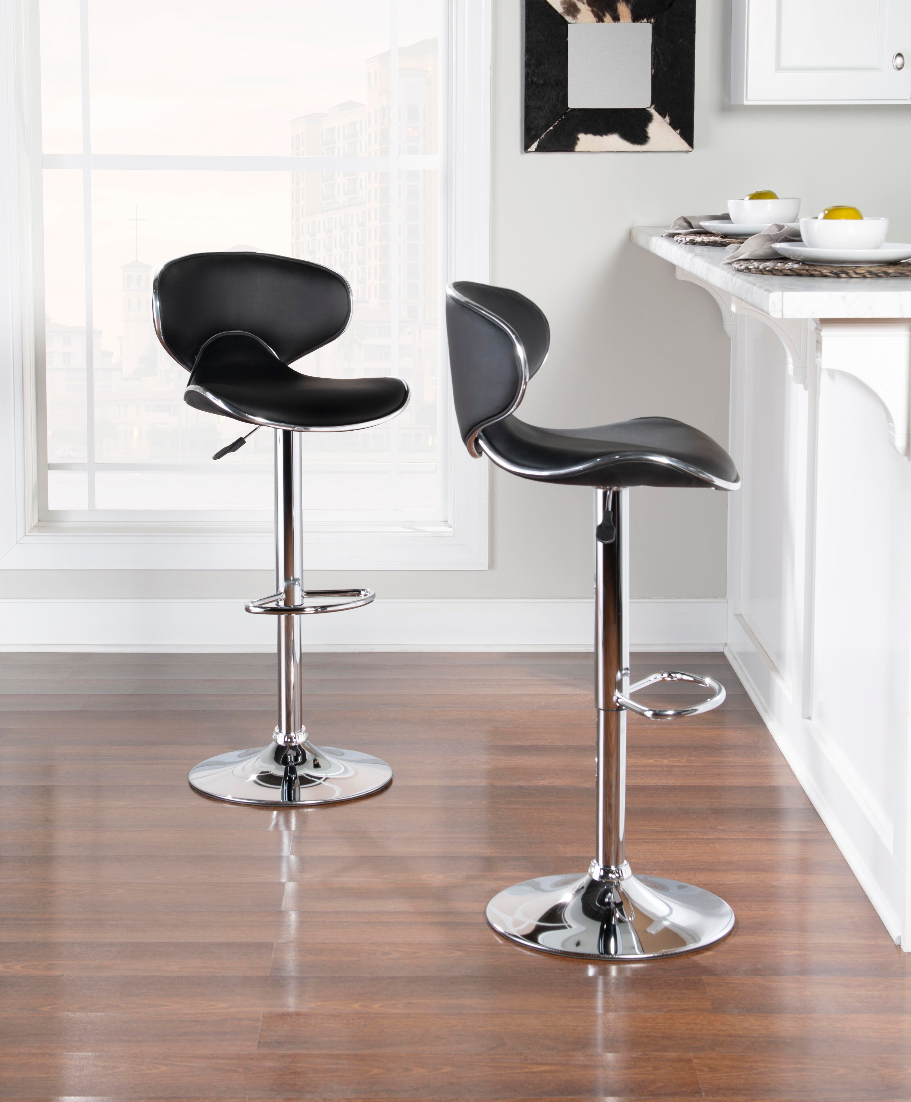 Linon Chrome Adjustable Height Bar Stool, Black, large