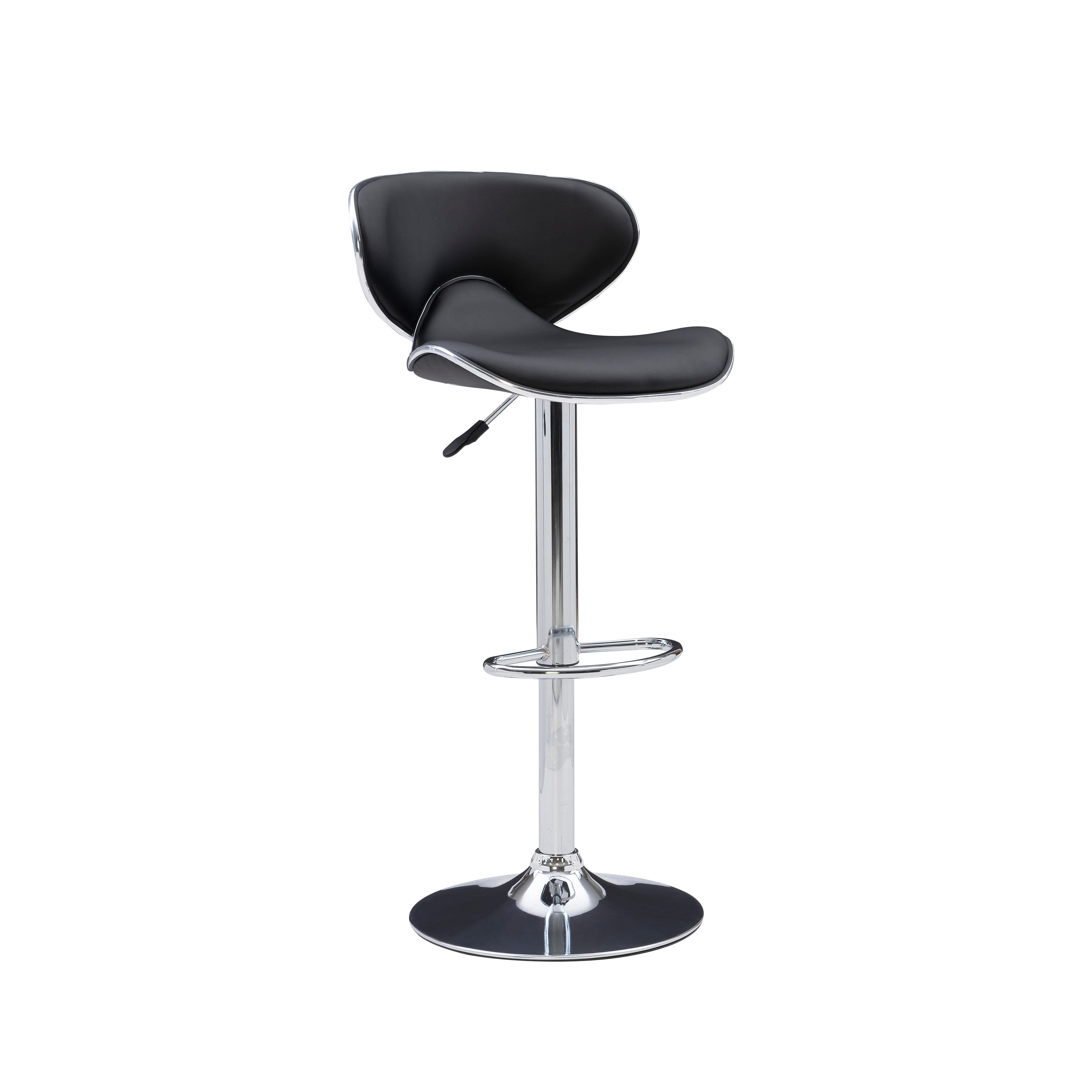 Linon Chrome Adjustable Height Bar Stool, Black, large