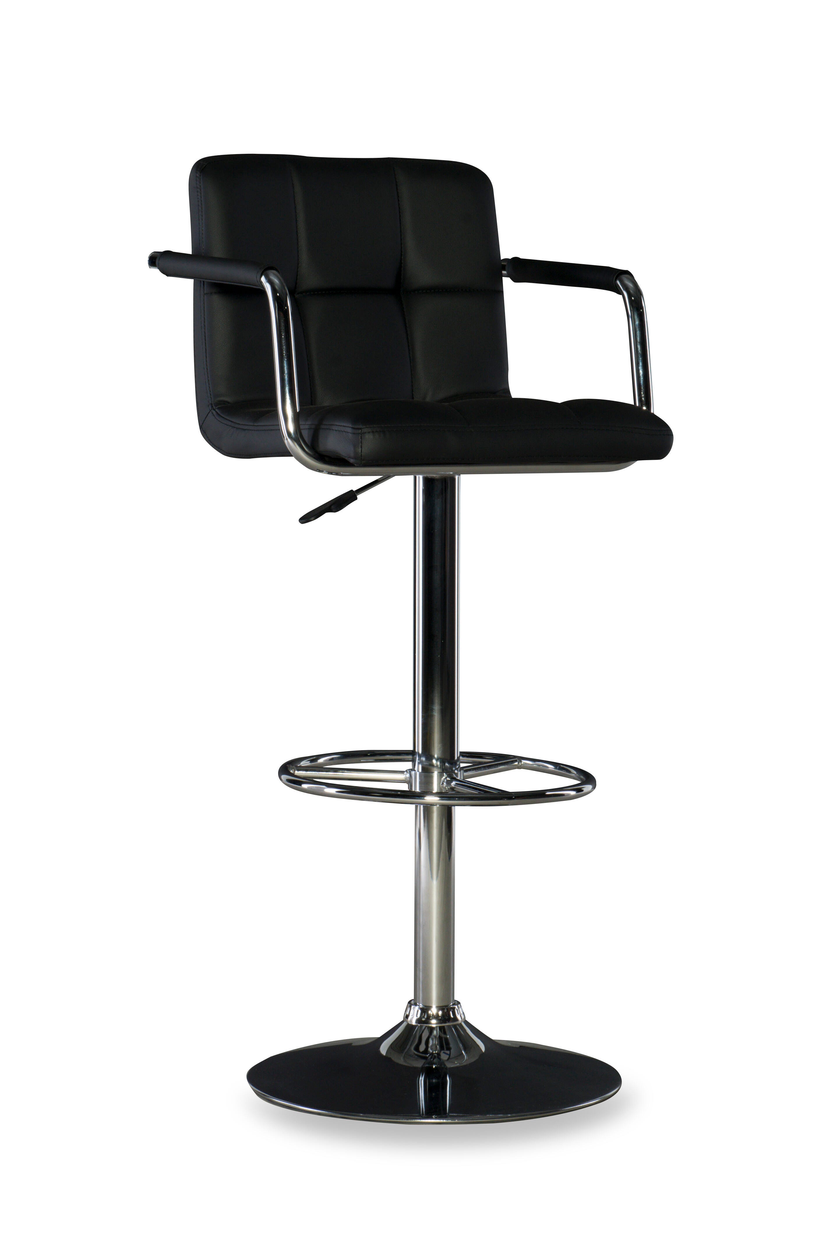 Powell Chrome  Quilted Adjustable Height Bar Stool, Black, large
