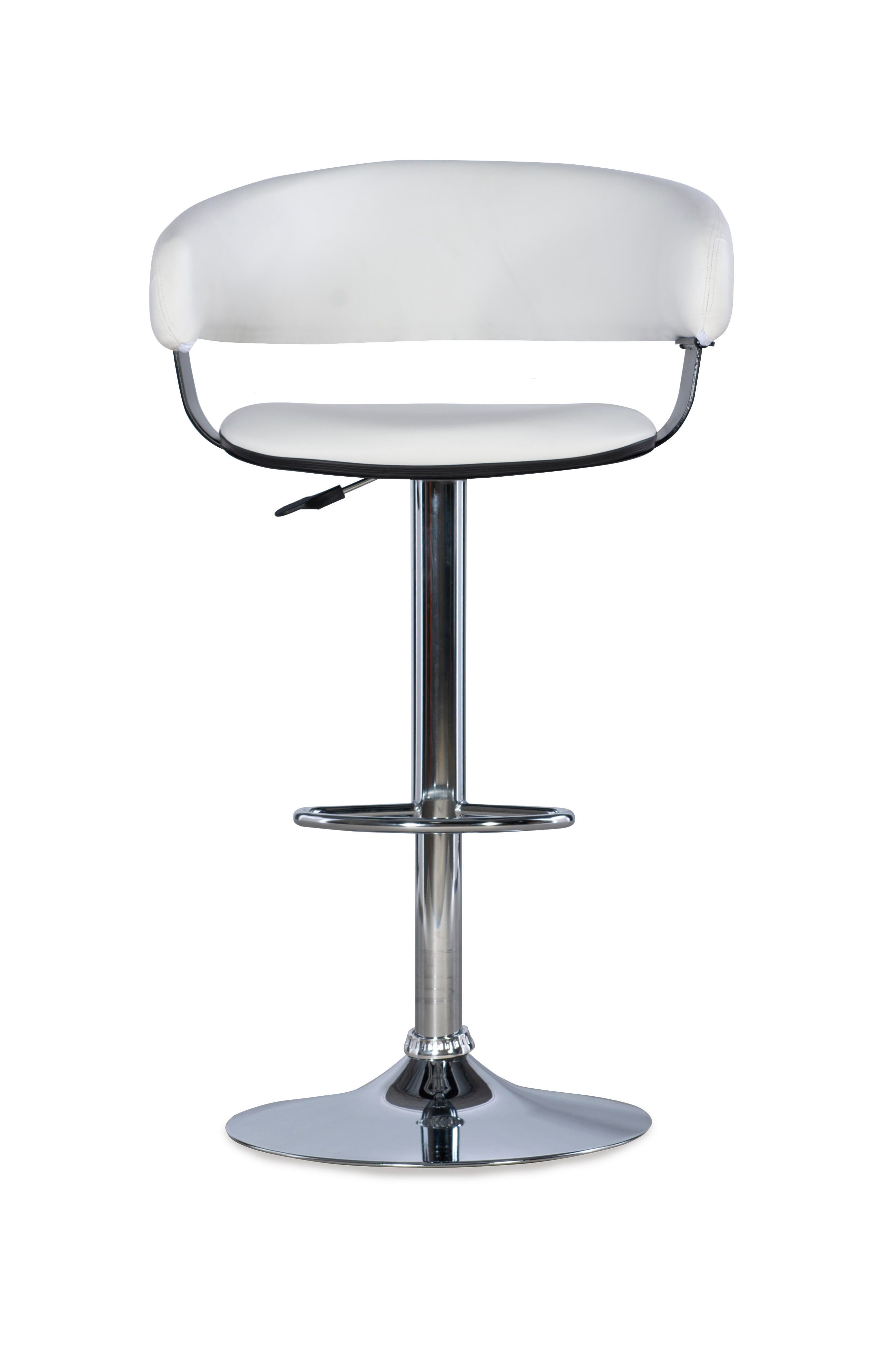 Powell Chrome Barrel Adjustable Height Bar Stool, White, large