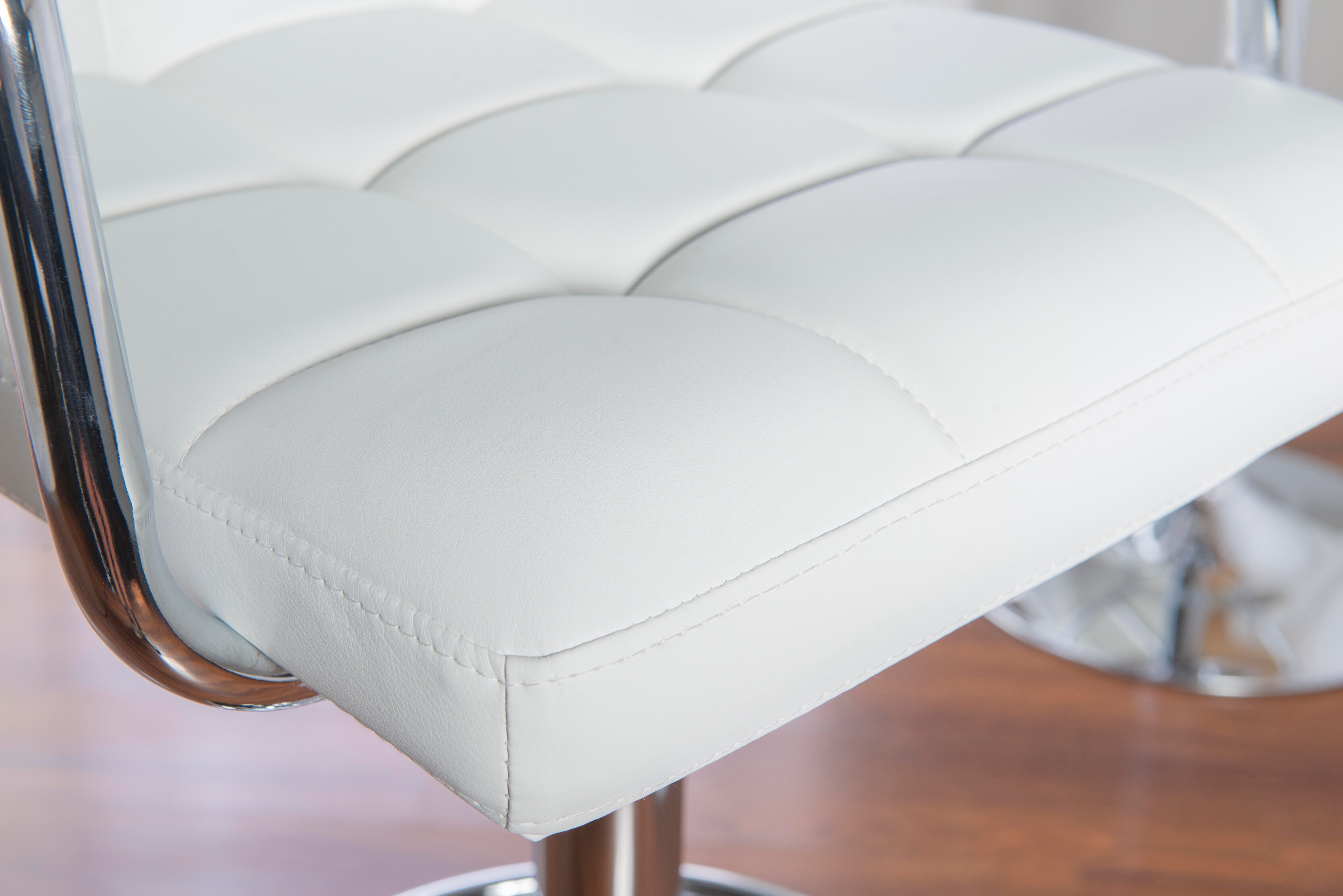 Powell Chrome  Quilted Adjustable Height Bar Stool, White, large