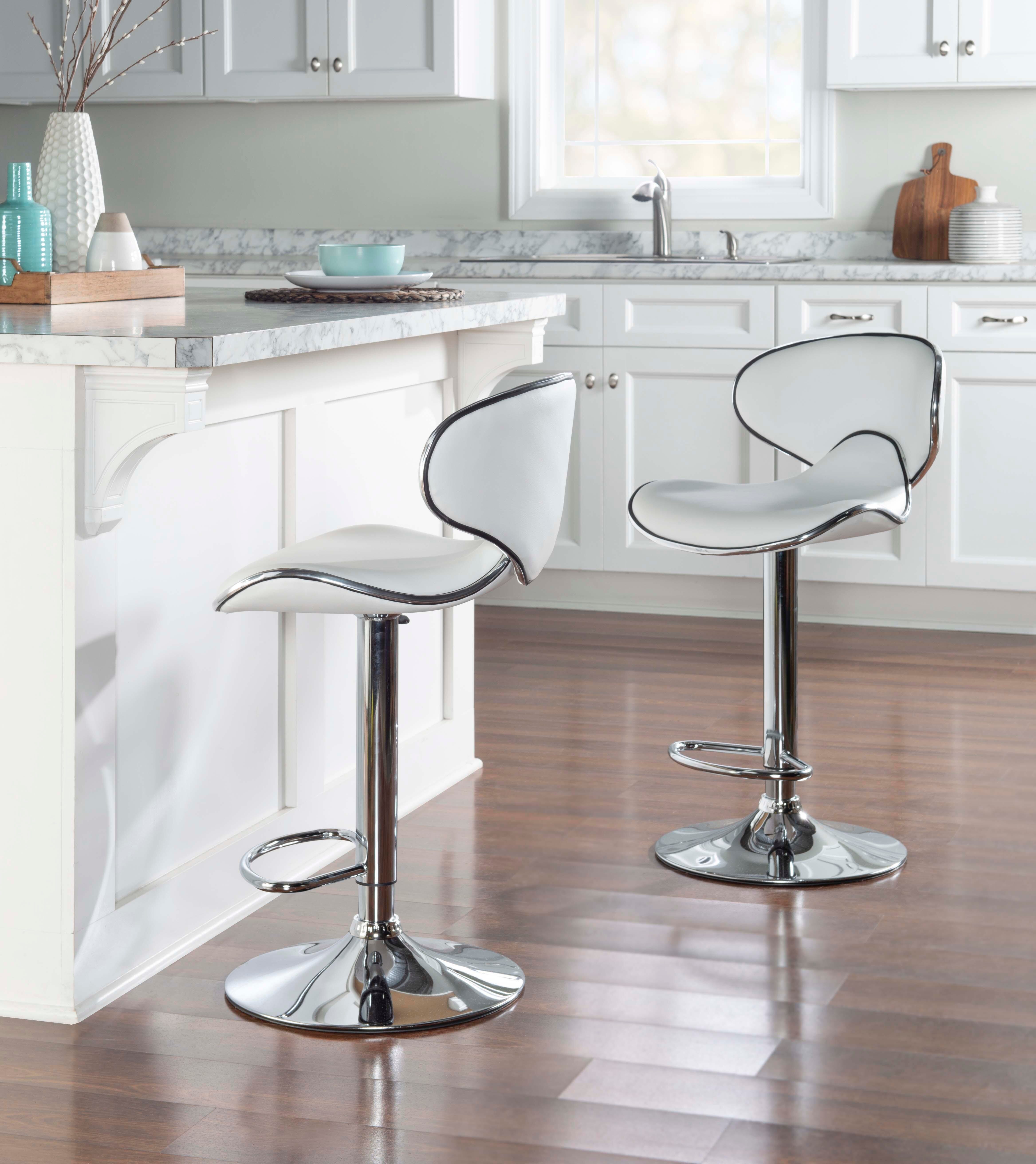 Linon Chrome Adjustable Height Bar Stool, White, large