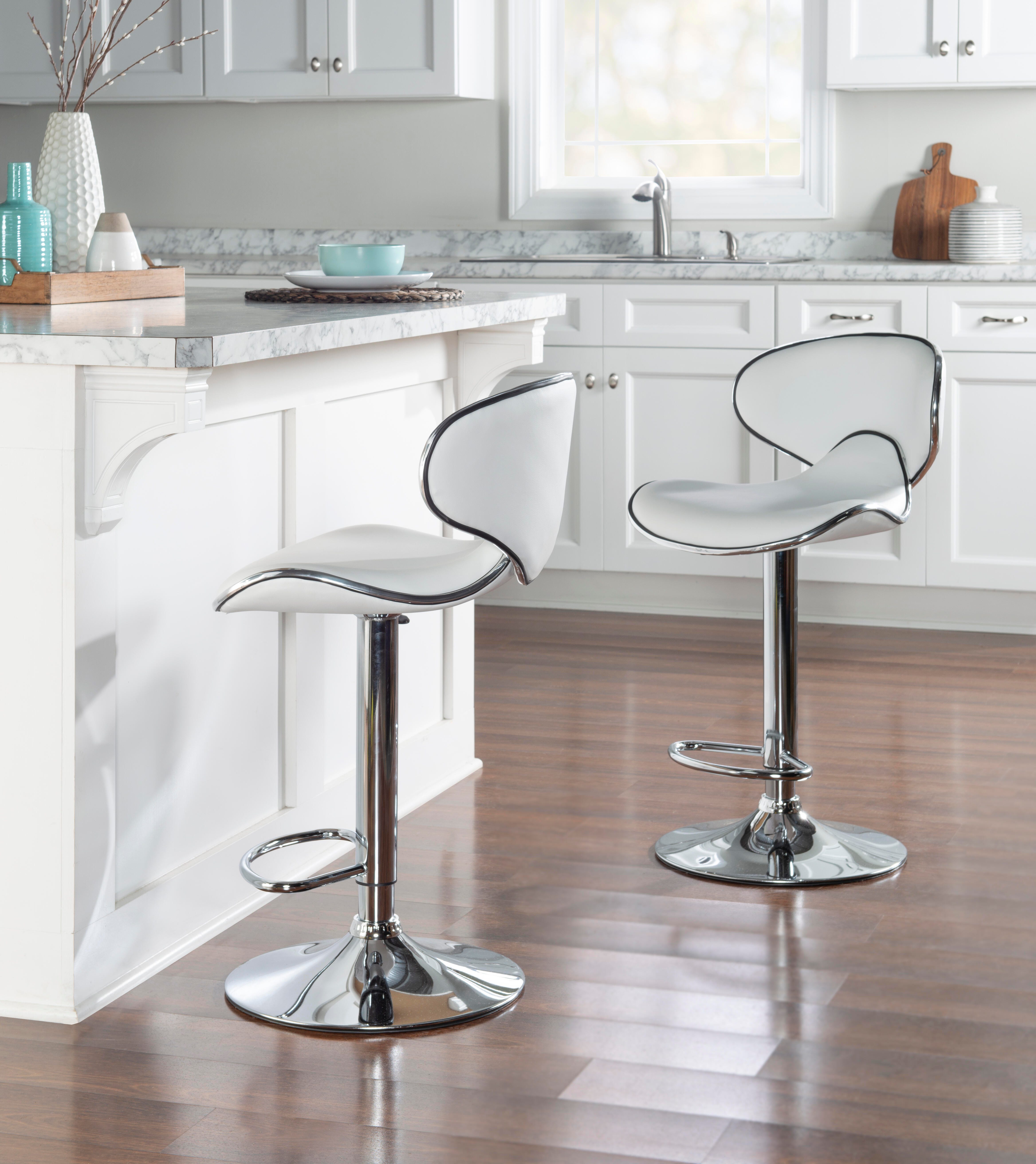Linon Chrome Adjustable Height Bar Stool, White, large