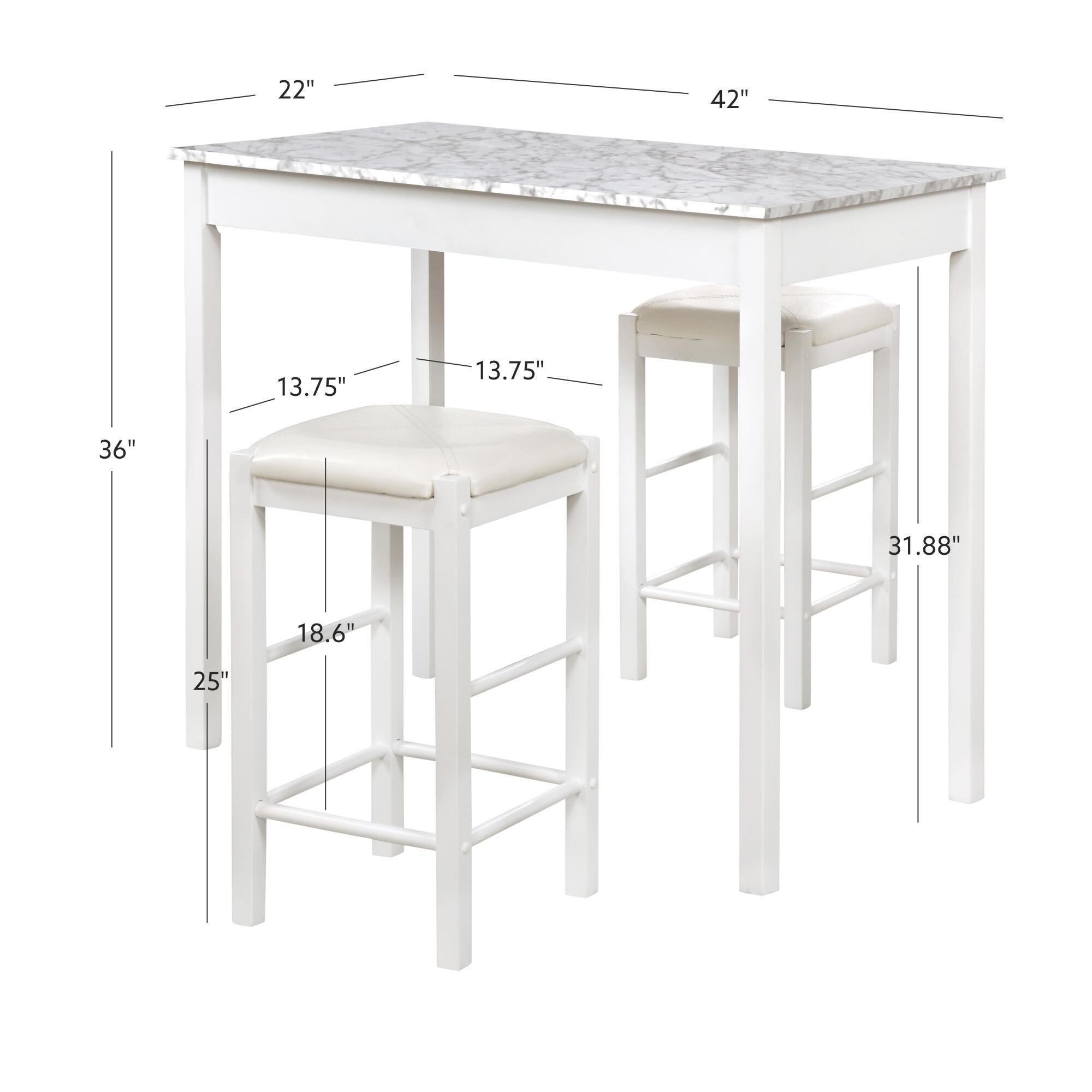 Linon Iris 3 Piece Tavern Dining Set, White, large