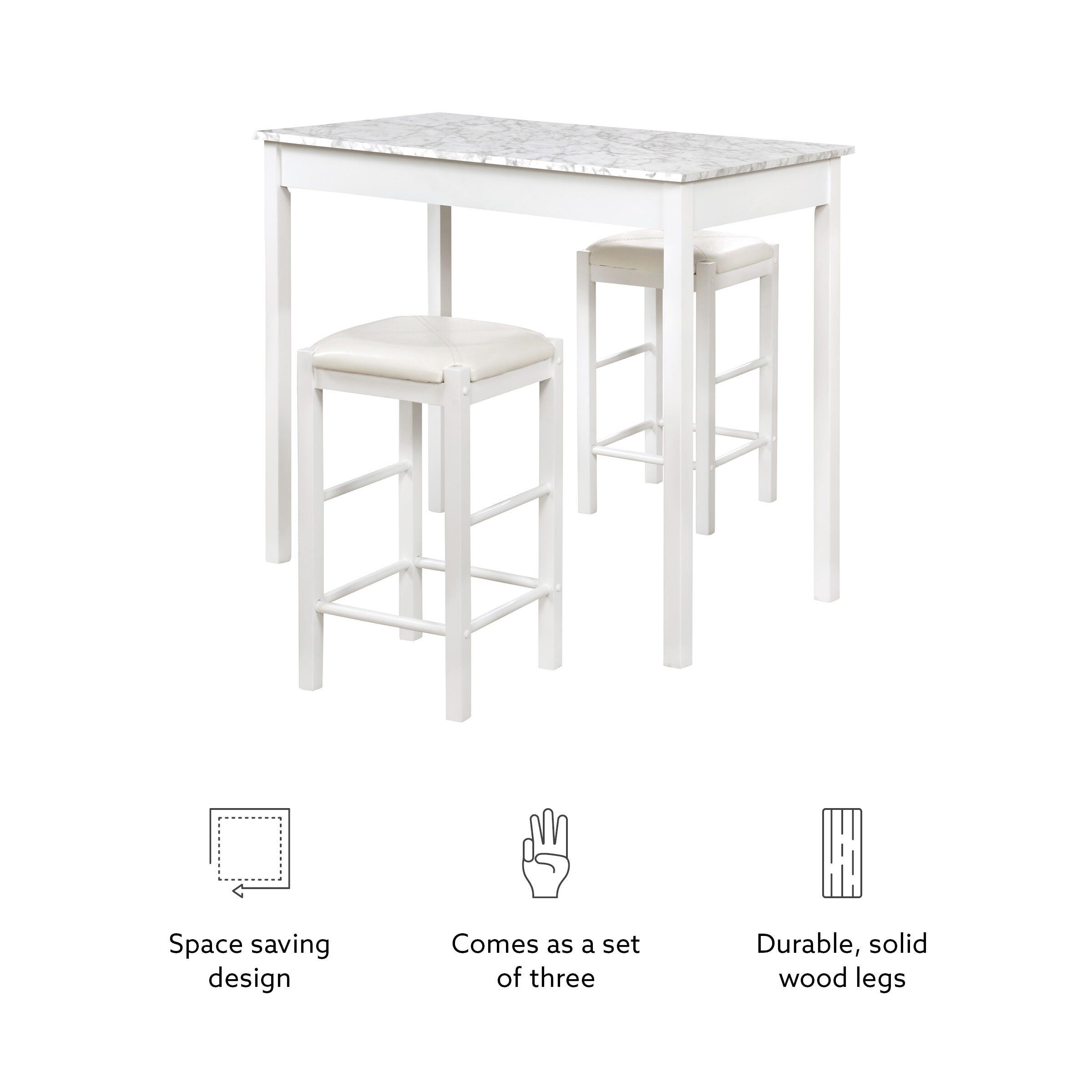 Linon Iris 3 Piece Tavern Dining Set, White, large