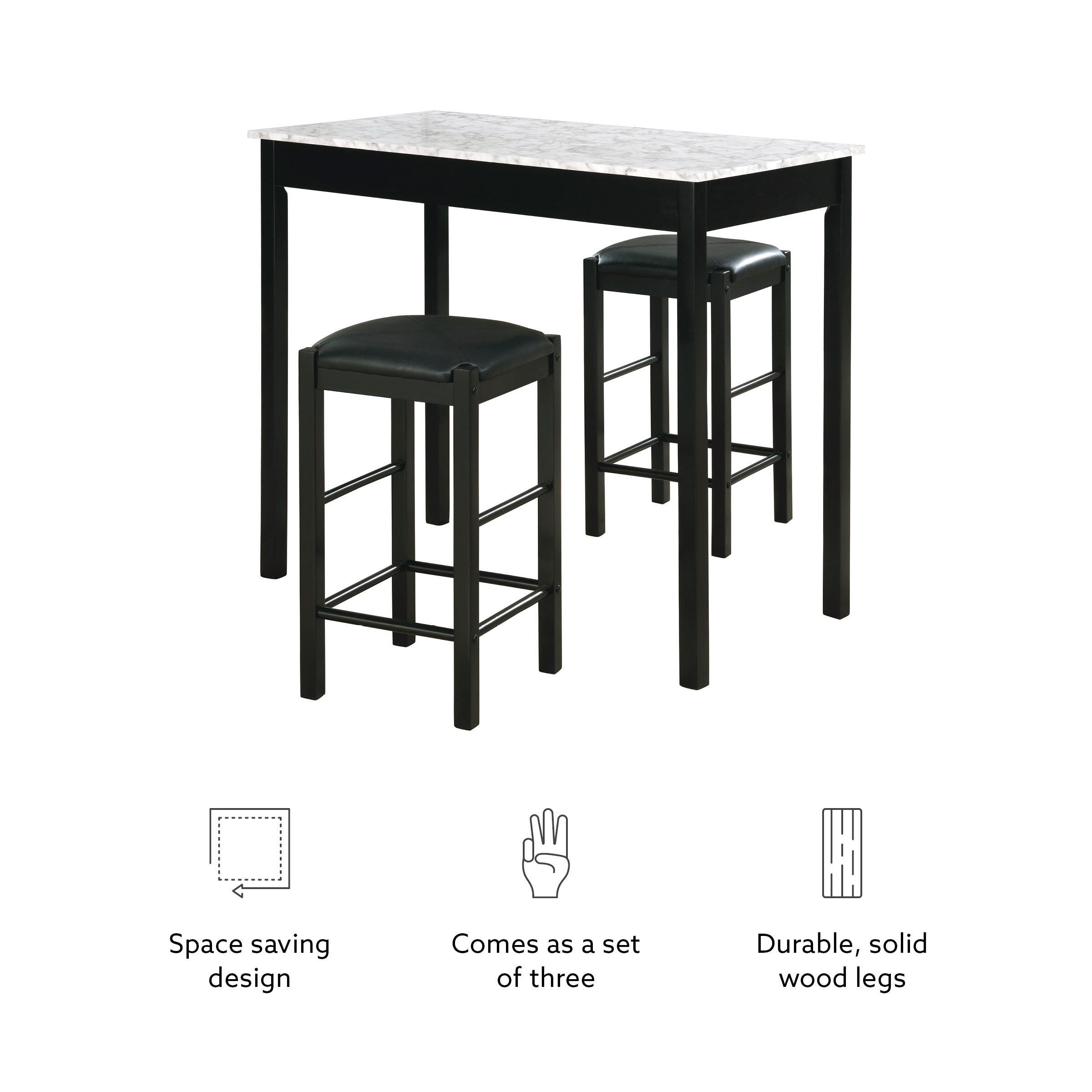 Linon Iris 3 Piece Tavern Dining Set, Black, large
