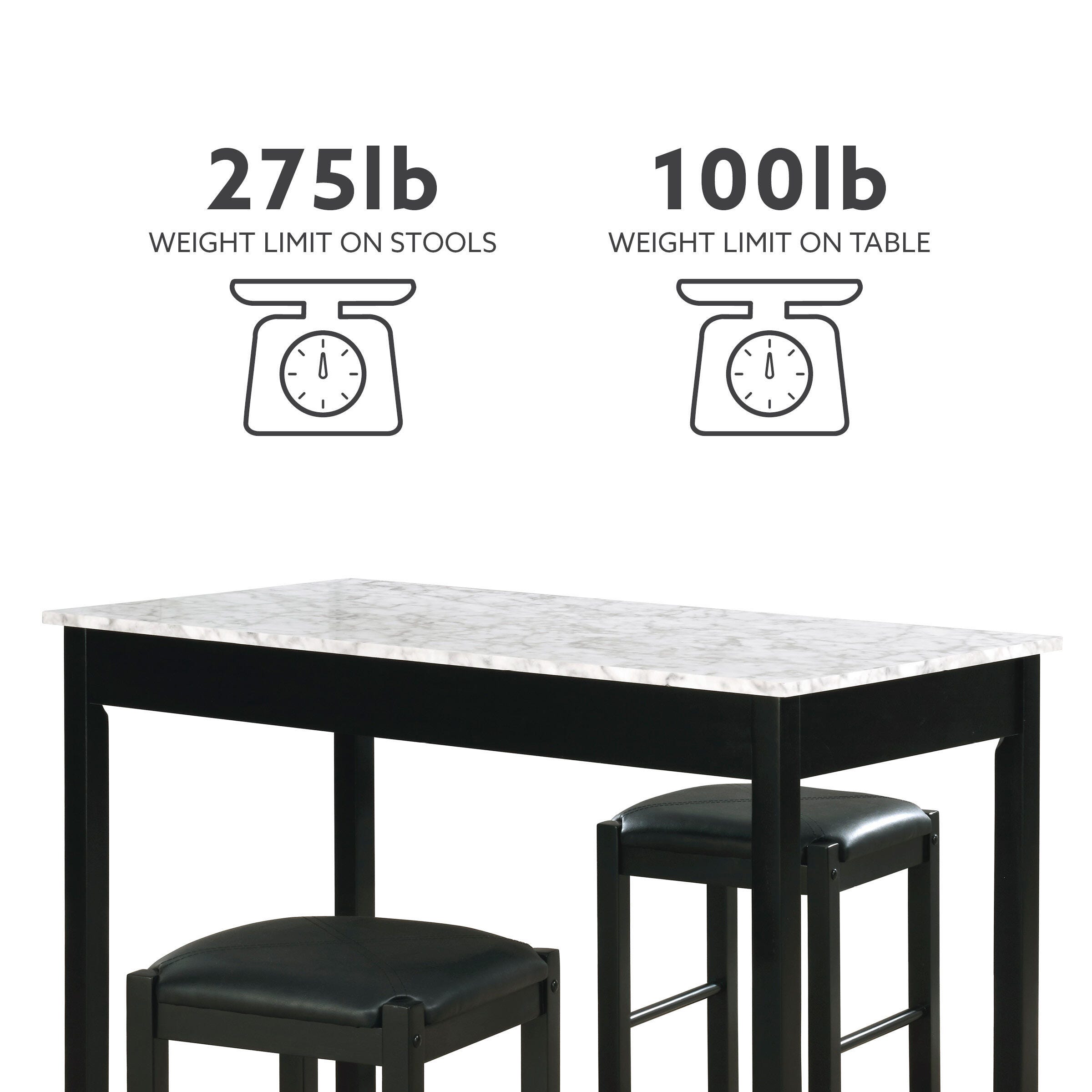Linon Iris 3 Piece Tavern Dining Set, Black, large