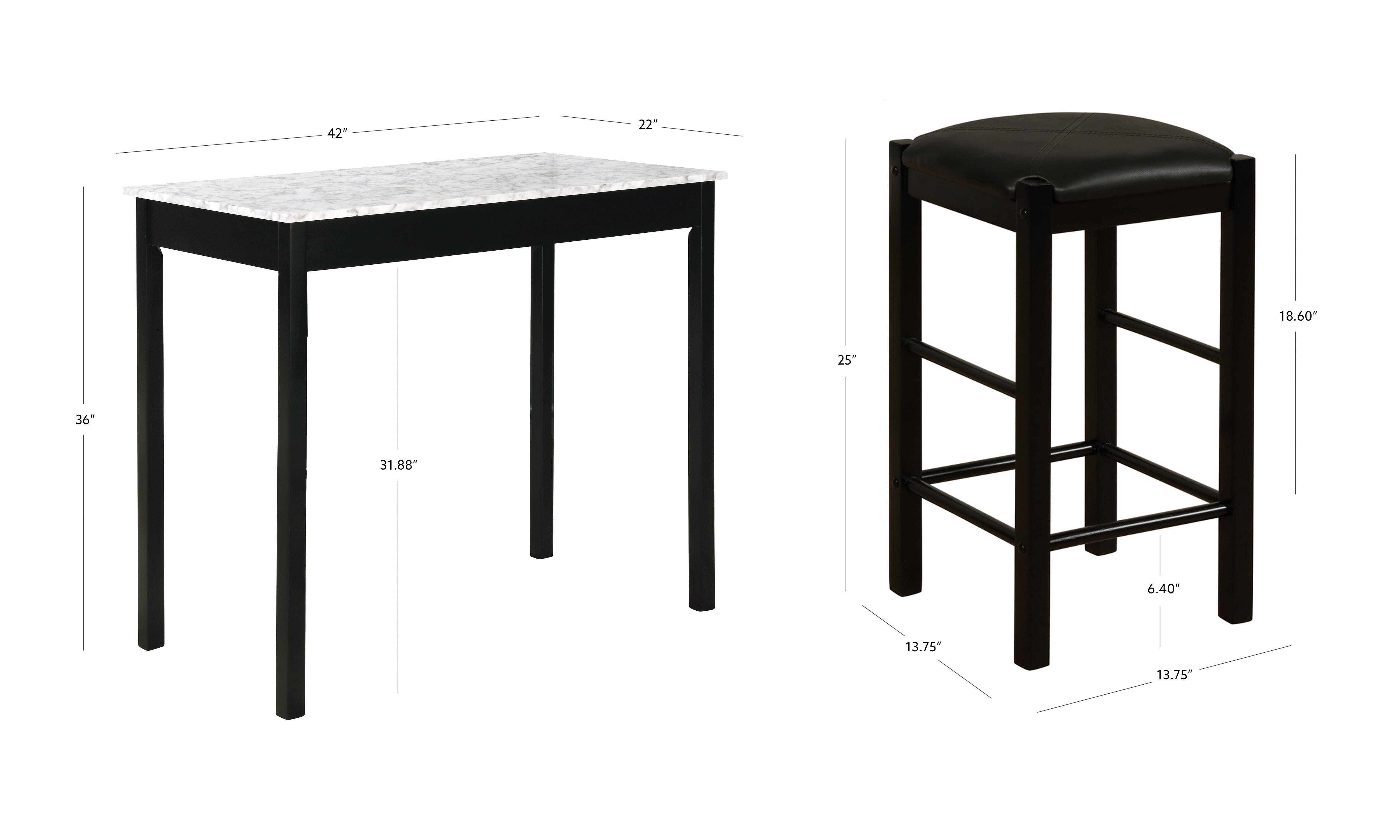 Linon Iris 3 Piece Tavern Dining Set, Black, large