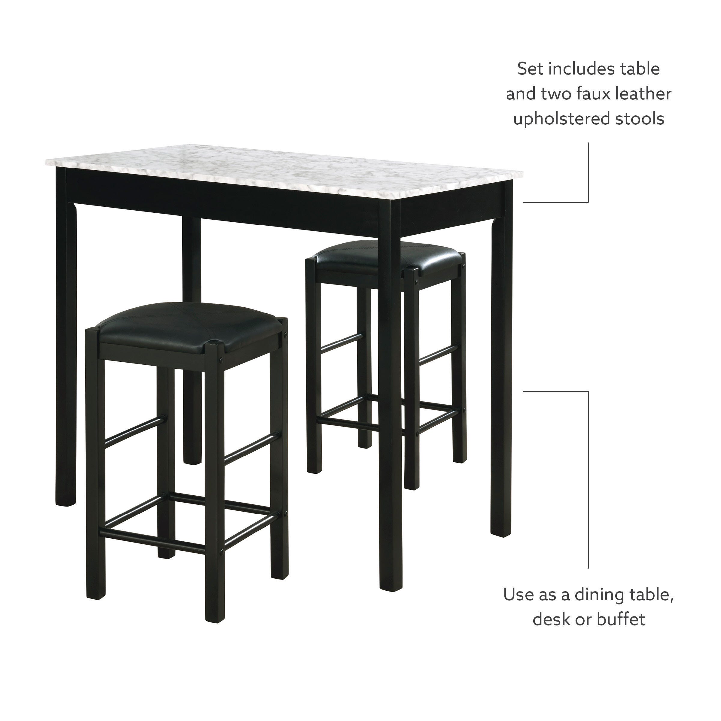 Linon Iris 3 Piece Tavern Dining Set, Black, large
