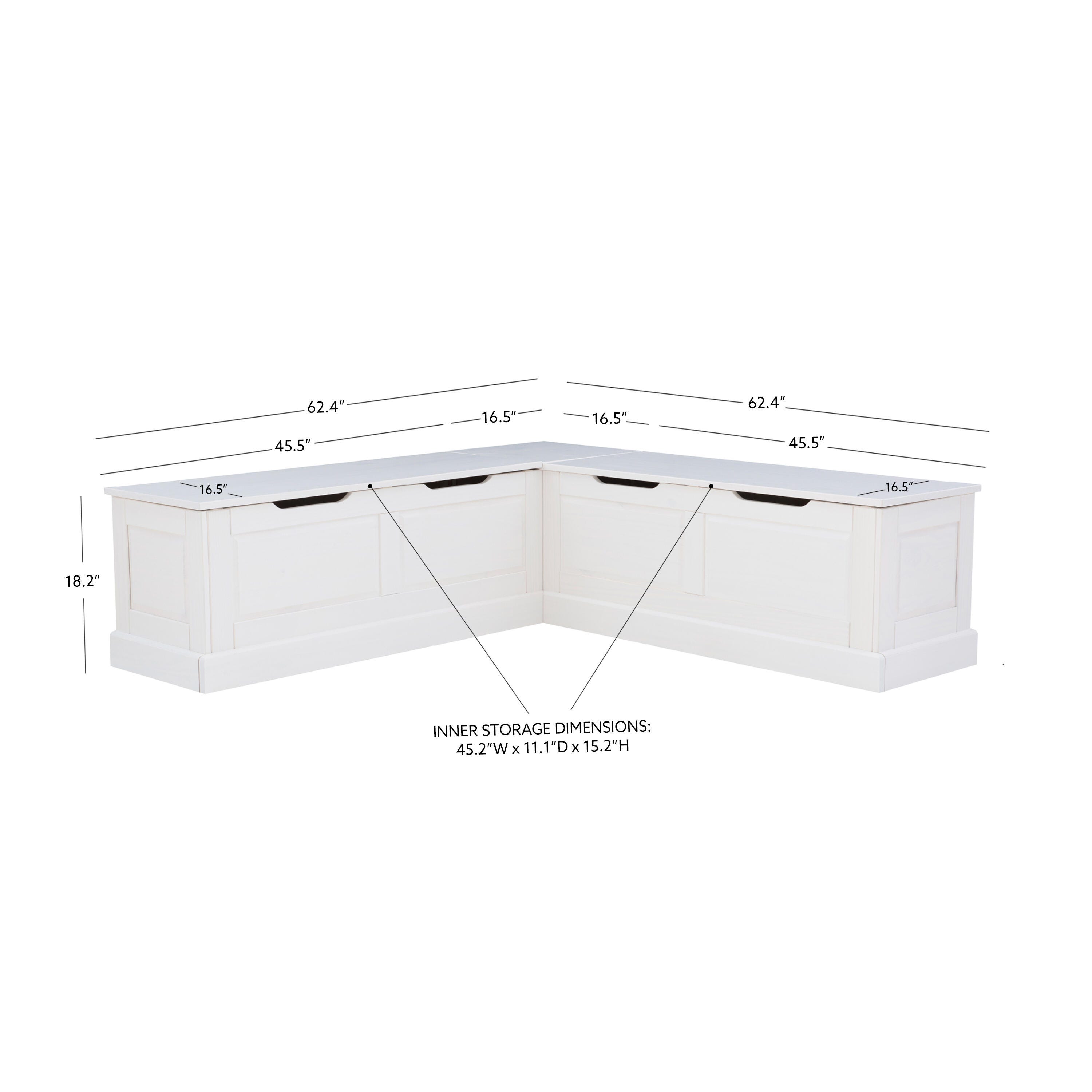 Linon Landin Backless Corner Breakfast Nook, White, large