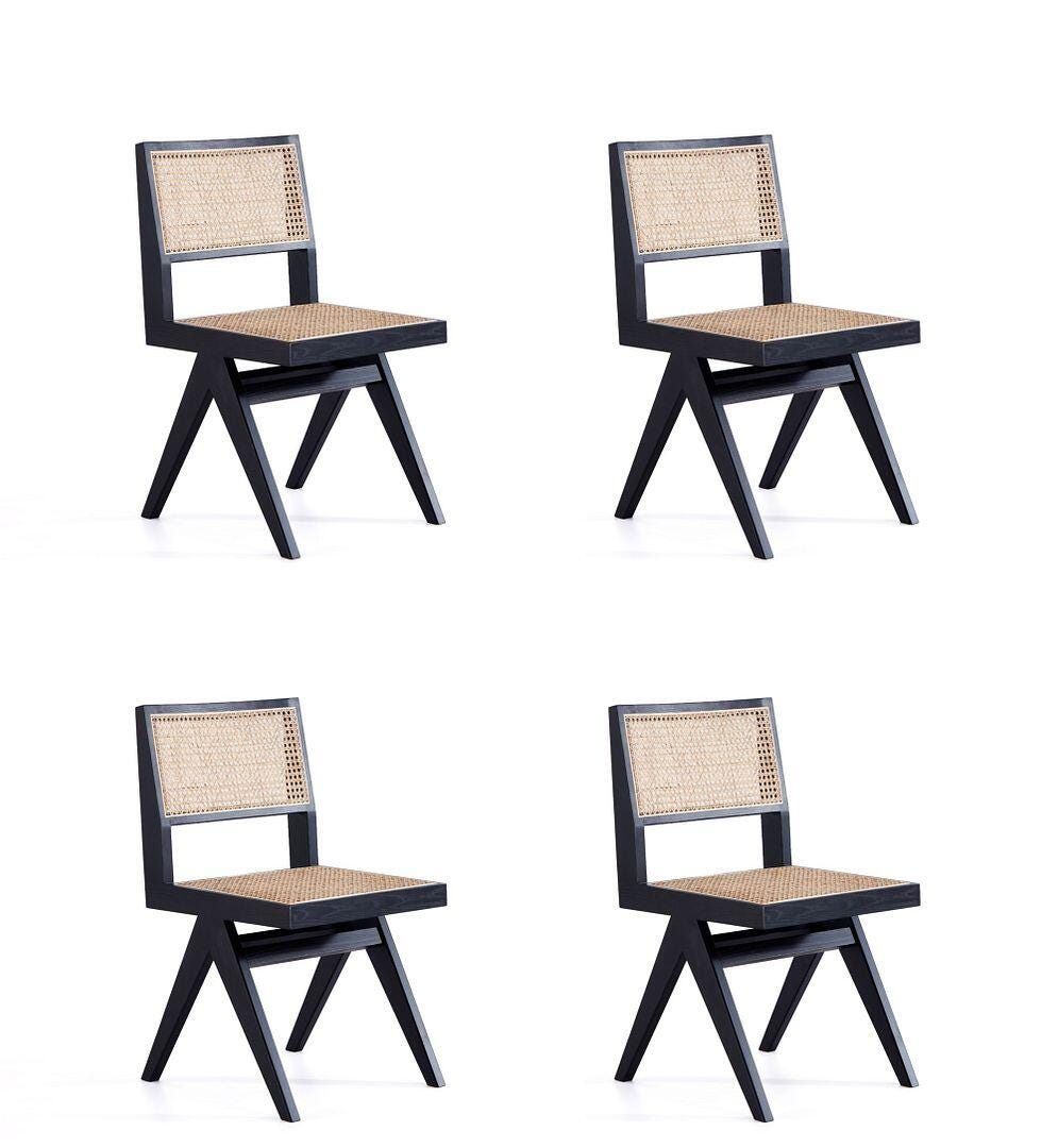 Manhattan Comfort Hamlet Dining Chair (Set of 4), Black/Natural Cane, large