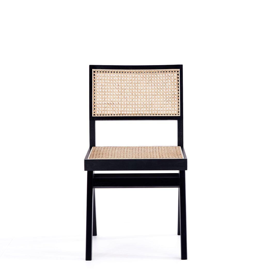 Manhattan Comfort Hamlet Dining Chair (Set of 4), Black/Natural Cane, large