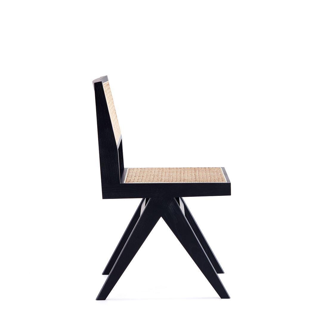 Manhattan Comfort Hamlet Dining Chair (Set of 4), Black/Natural Cane, large